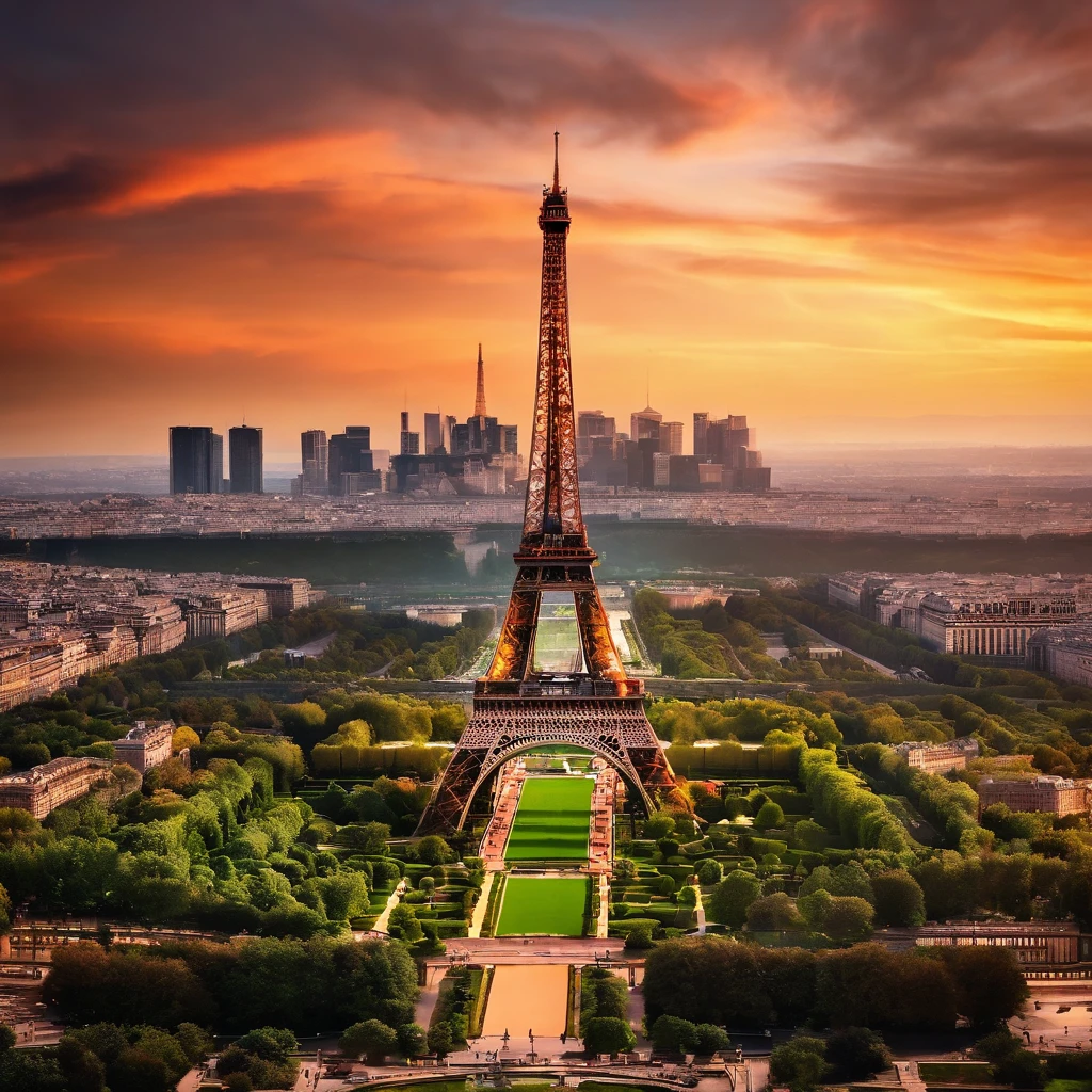 eiffel tower in a post apocalyptic scene, hyper detailed, color coded, aerial view —ar 9:16 —q 5