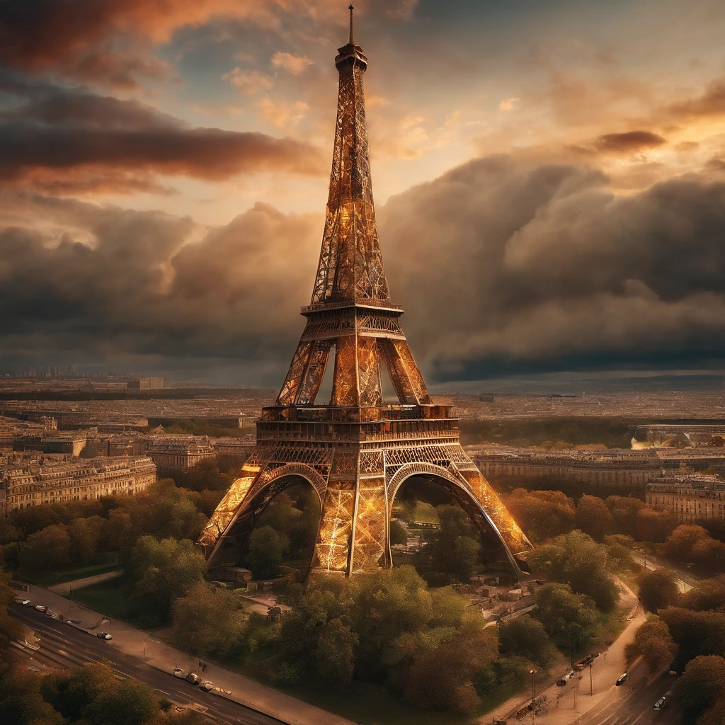 eiffel tower in a post apocalyptic scene, hyper detailed, color coded, aerial view —ar 9:16 —q 5