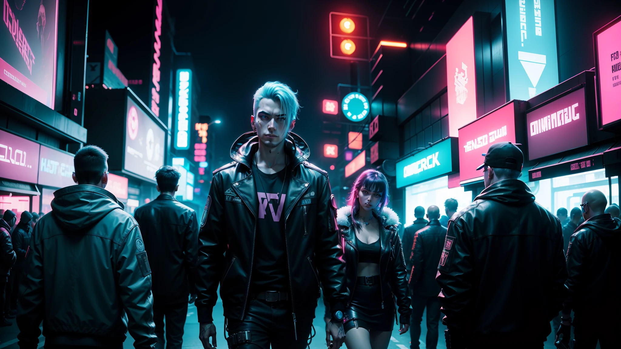group of people, Cyberpunk, Neon light