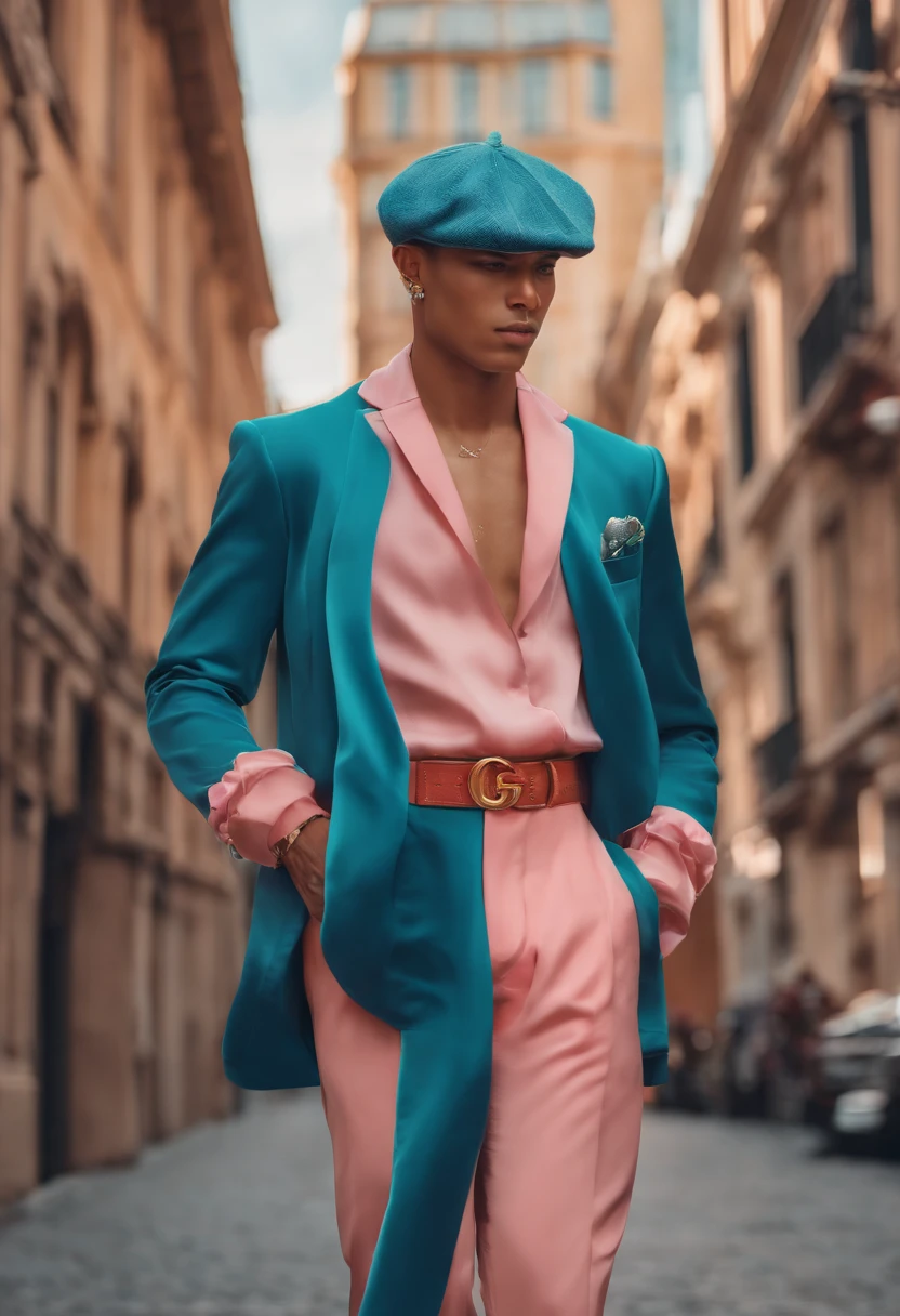 um homem, in a dynamic pose wearing an expensive and elegant outfit, projetado por Gucci::3, Tumblr, inspirado no estilo Yanjun Cheng, arte digital, internet boy lofi meme, Trend in Dezeen, catalog photo, 3 d render bipe, Rhats e Lois van Baarle, Cartoon style illustration, bright pastel colors, a beautiful artwork illustration, Retro anime boy --AR 2:3 --q 2