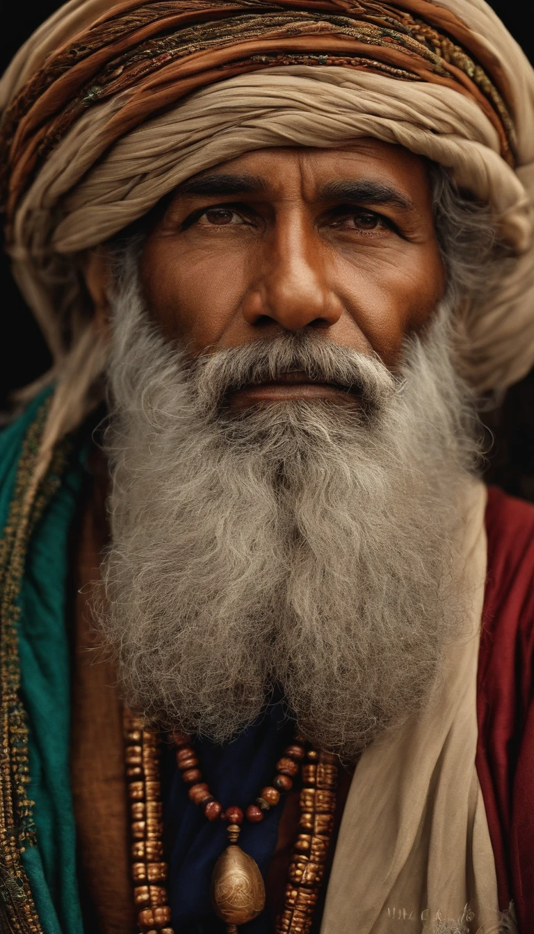 Idoso.40 anos. Face of a wise man. cabelos e barba branca.