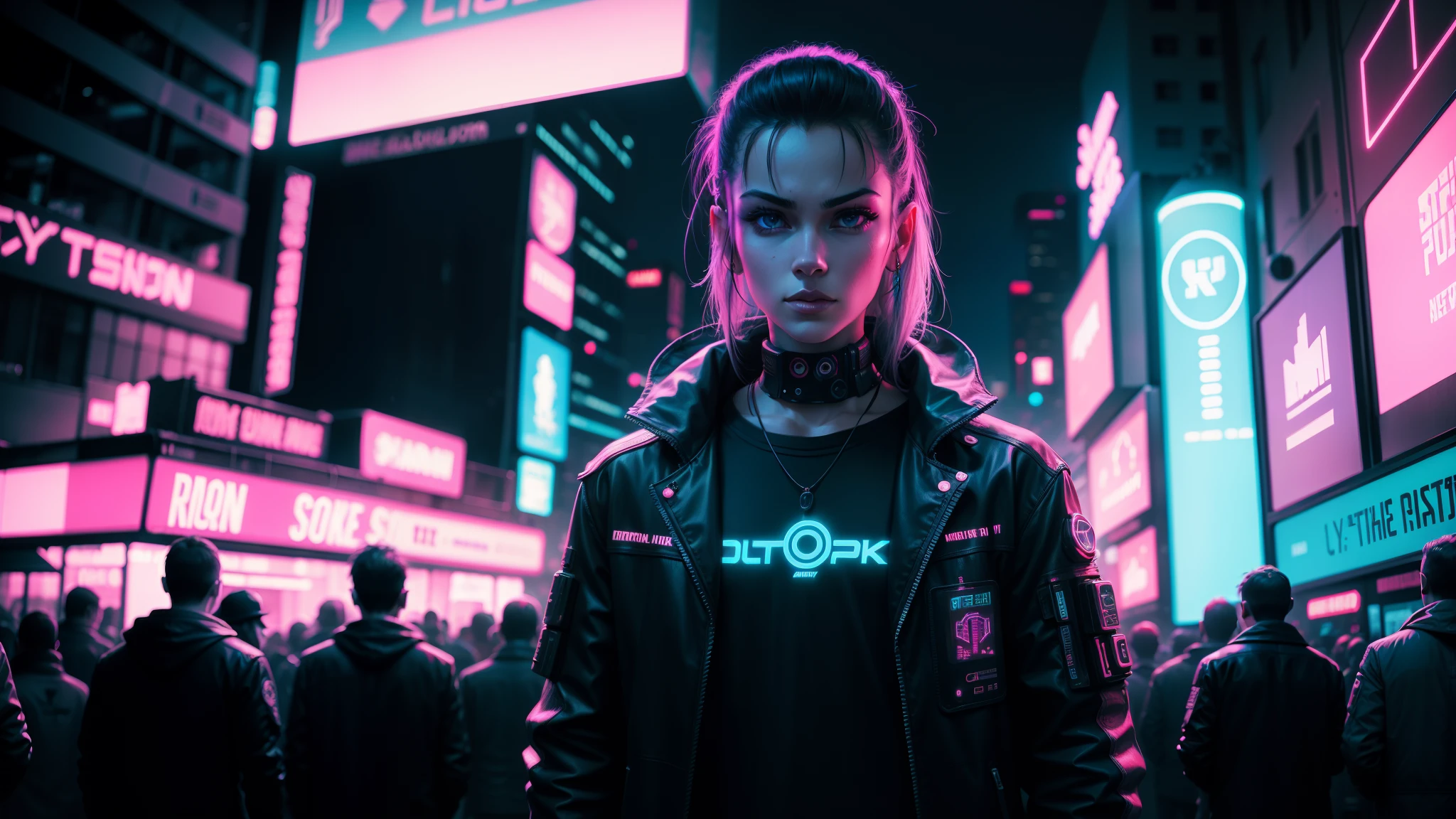 many, Many people, Cyberpunk, Neon light