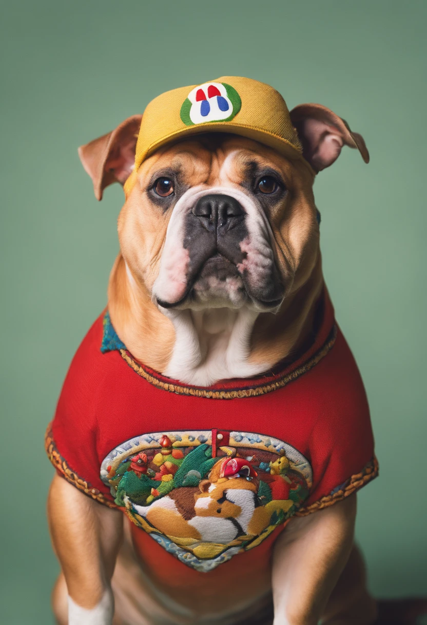 cinematic photo Embroidery of a smug, american bully indiferente, equiretangular 360, Romantic, arte por Michael Hutter . fotografia 35mm, Film, Bokeh, profissional, 4k, altamente detalhado