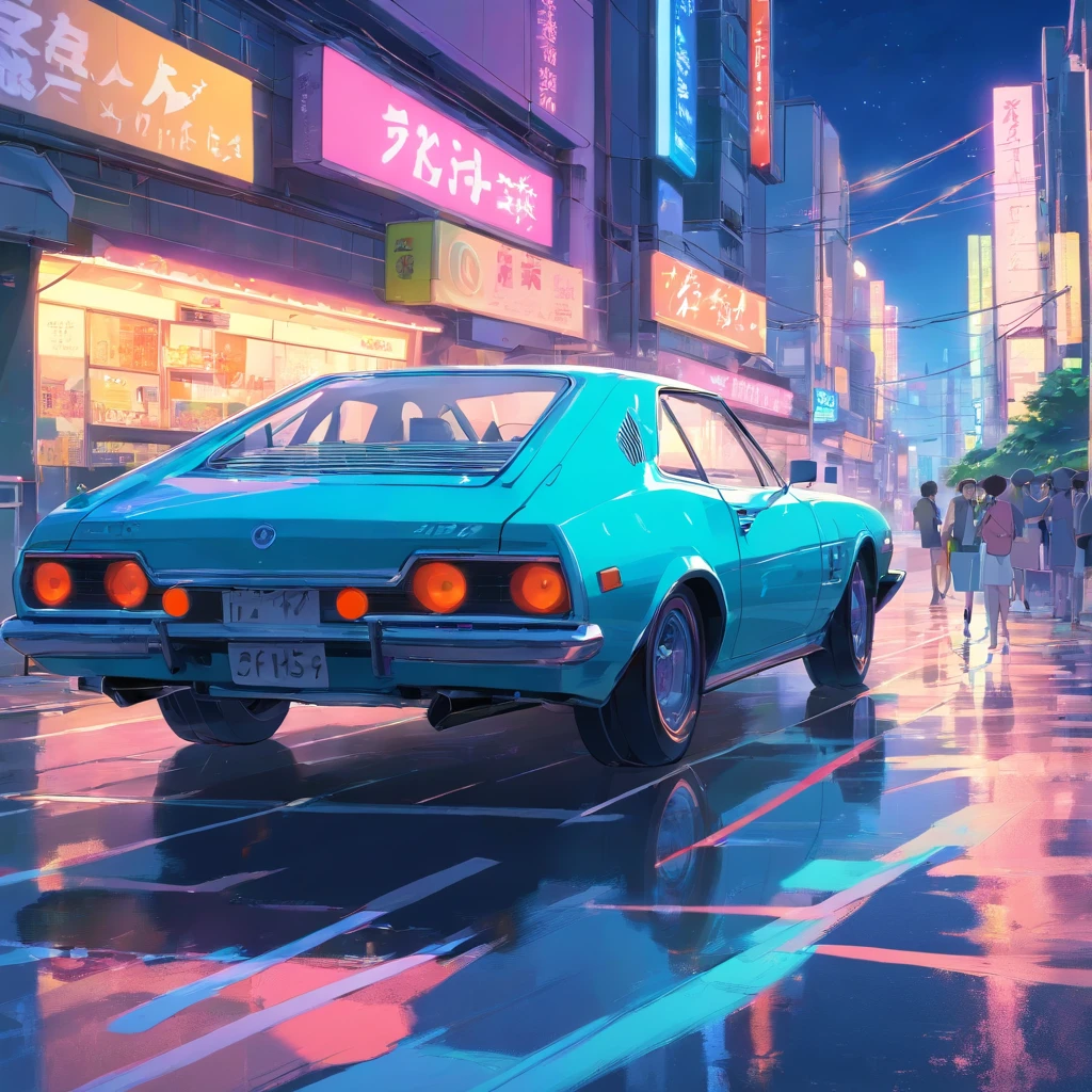 tmasterpiece, beste-Qualit, filmstill, Inverted car, Neon color