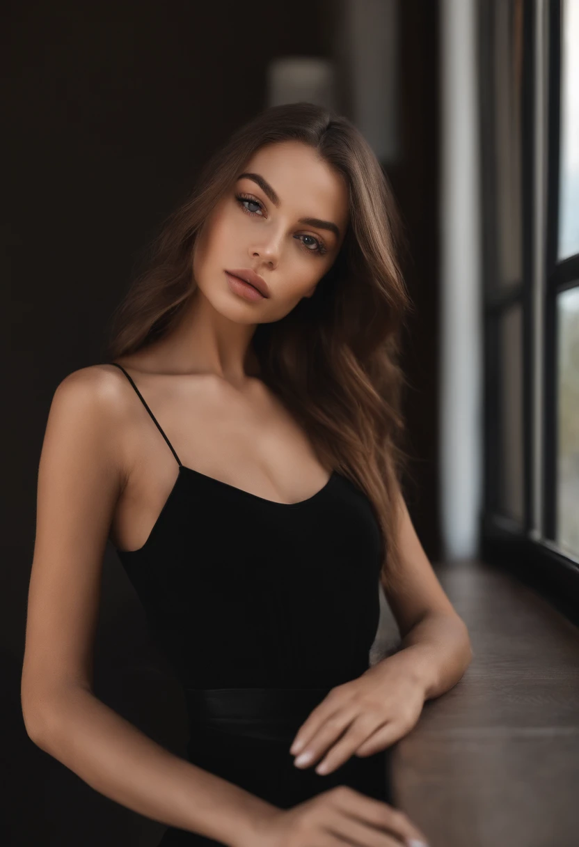 arafed woman topless, sexy girl with brown eyes, portrait sophie mudd, brown hair and large eyes, selfie of a young woman, bedroom eyes, violet myers, without makeup, natural makeup, looking directly at the camera, face with artgram, subtle makeup, stunning full body shot, in a restaurant