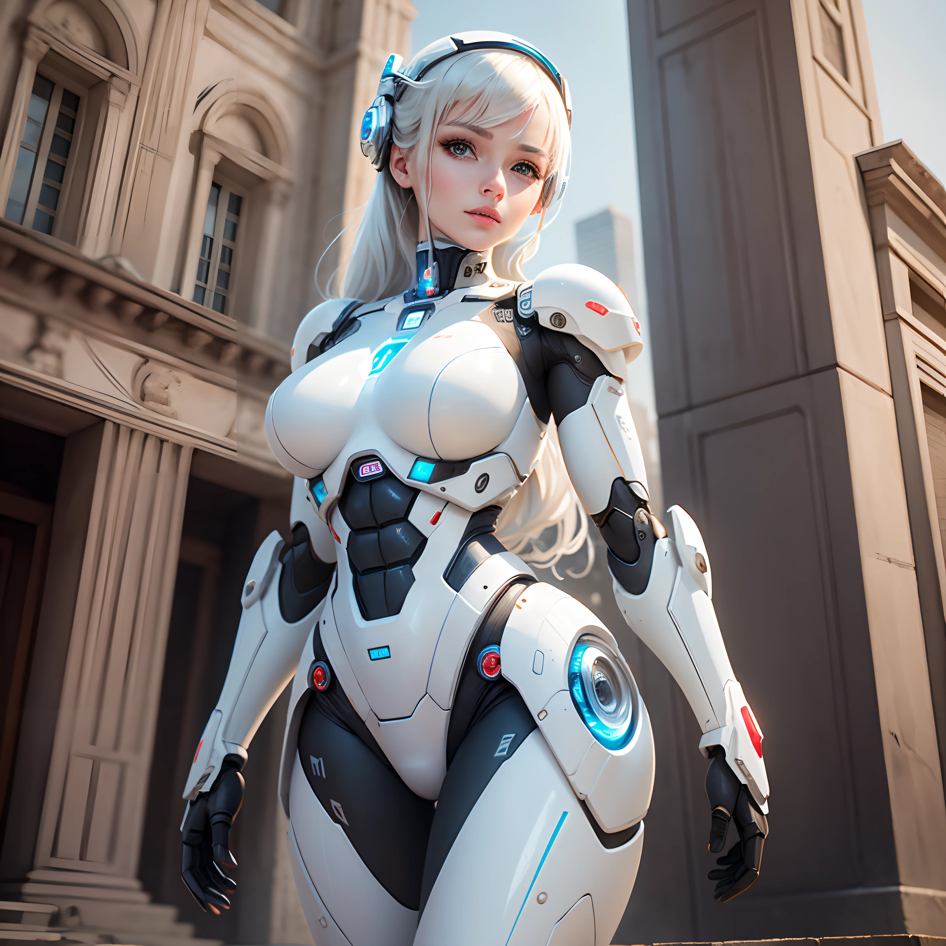 Beautiful Face,1 Woman, Curvaceous, Top Quality, Masterpiece, Ultra Detailed, ((((Bikini Cyborg Robot Parts)))), (Light Grey Hair), Long Hair, Wavy Hair, Twin Tails, Medium Shot, (((Seductive Smile)), (Black Eyes), Princess Cut, (Cowboy Shot),Squatting,Spread Your Legs,HR Giger,