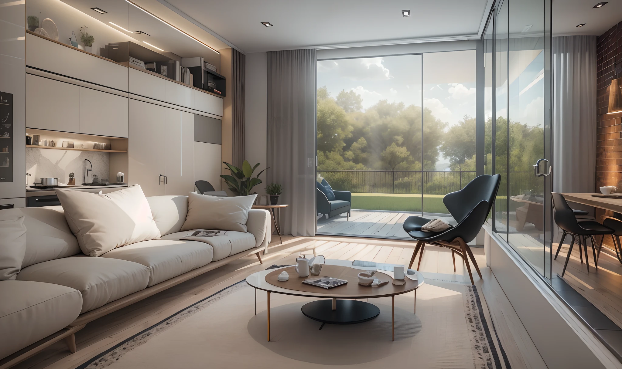 Living moderno, 8k, foto realista, Obra-prima, 4K, belo design, absurdos, ultra realista, melhor qualidade, masterizar, ultra alta, foto crua, ultra realista, obra-prima, melhor qualidade, super detalhado, ultra high-resolution, lente 24 mm