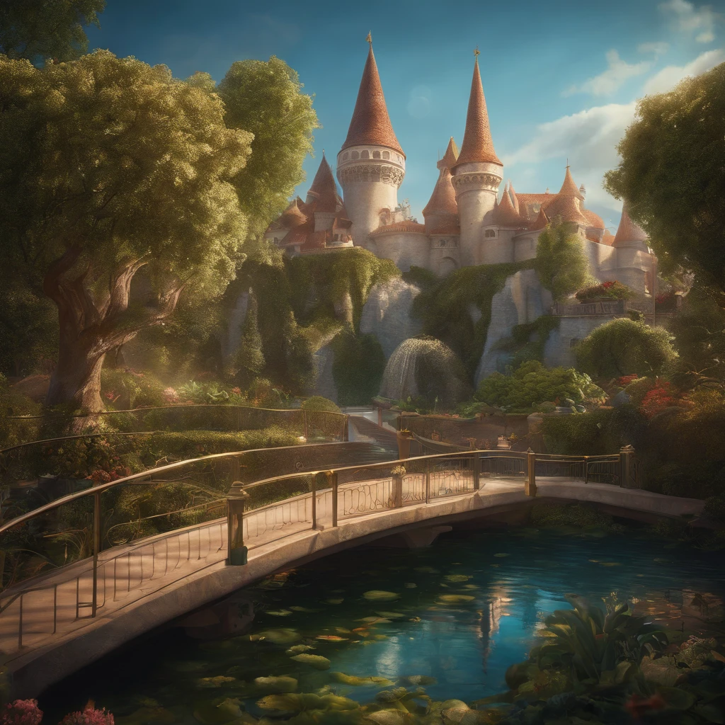 Fairy tales, Neverland city. reality is an illusion. a beautiful landscape combined with a large futuristc pattern. magical atmosphere, lightness, airiness. oil painting., trending on artstation, sharp focus, studio photo, intricate details, highly detailed, by greg rutkowski