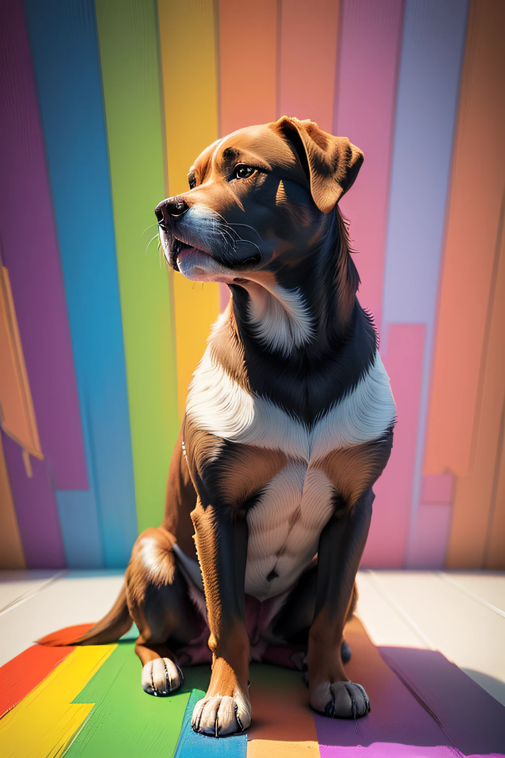(cachorro labrador ),(melhor pose),(best angle), (better expression), Eduardo Kobra acolchoamento ,multidimensional geometric wall PORTRAIT, arte, Chibi, Yang08k, lindo, Colouring, Primary works, qualidade superior, melhor qualidade, Arte Oficial, Beautiful and Aesthetic, pelos coloridos,drooping ears