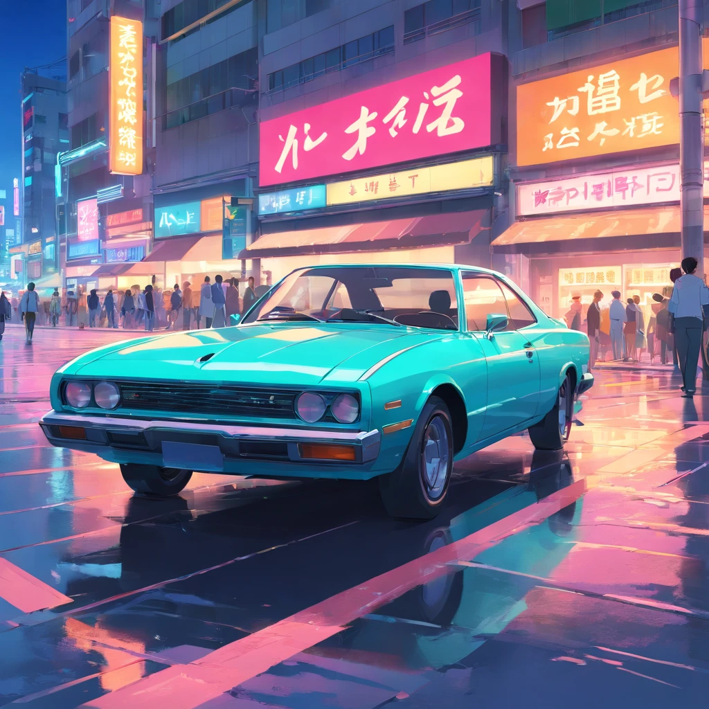 tmasterpiece, best qualityer, cinematic Film still from, A turning car, Neon color