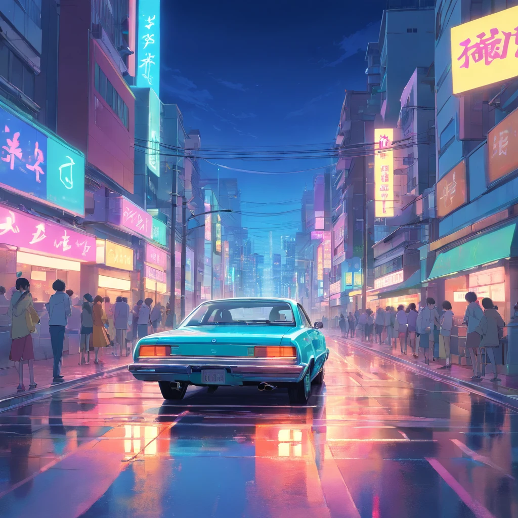 tmasterpiece, best qualityer, cinematic Film still from, A turning car, Neon color