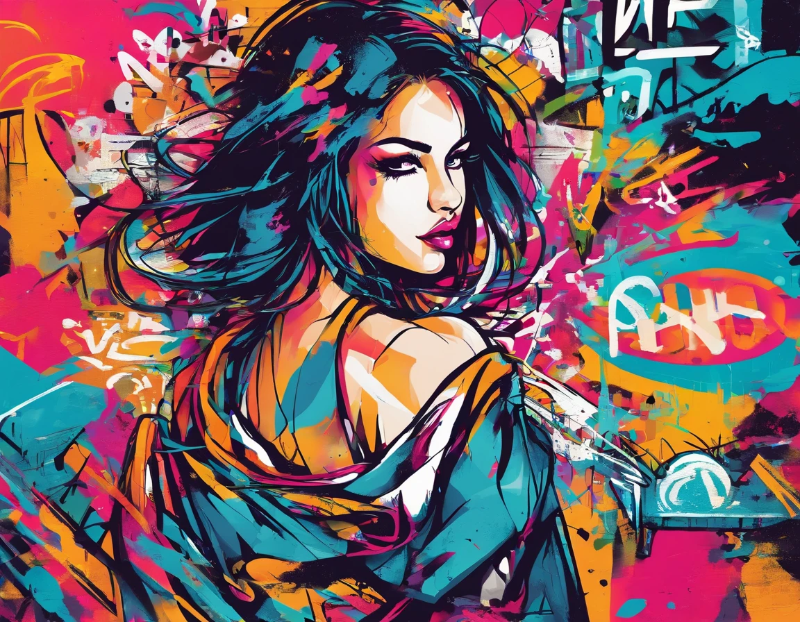 graffiti, girl, full picture, high resolution high contrast,simple,