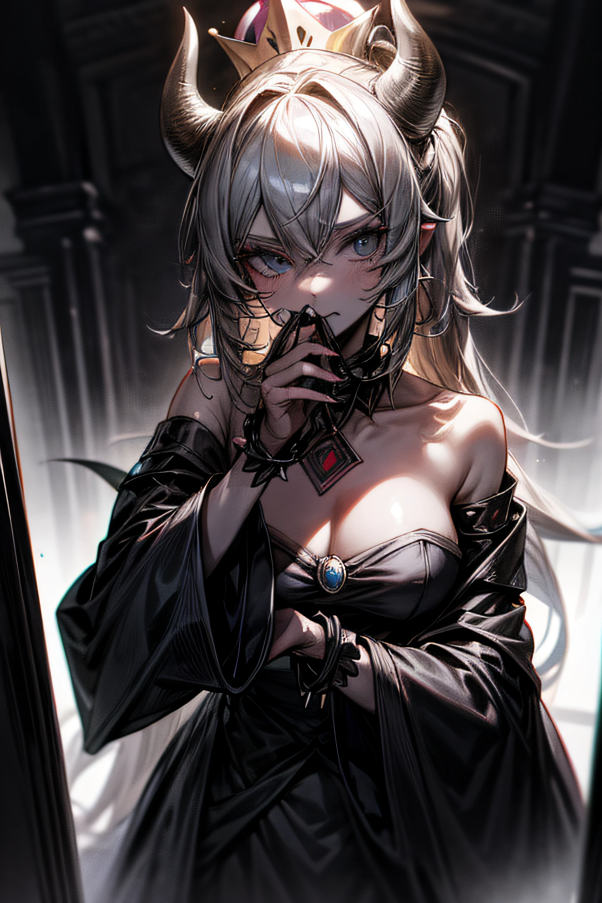 A cultist woman wearing a mirror masquerade mask, A black robe, un estilete en la mano y perfora la otra mano, The demon in the mirror devours the body of the cultist through the mask, An obsidian mirror appears behind and a mirror demon strikes it from the inside., alto realismo, High detail. The devil has pale and slippery skin, extremidades largas con garras, una boca grande con muchos dientes afilados y una lengua larga que cuelga de la boca. el cuerpo es delgado, Las costillas son visibles, Hundreds of little black eyes. Tiene una altura de 2 metros,Estilo Black Souls, Clear lines, bosquejo, sombreado.