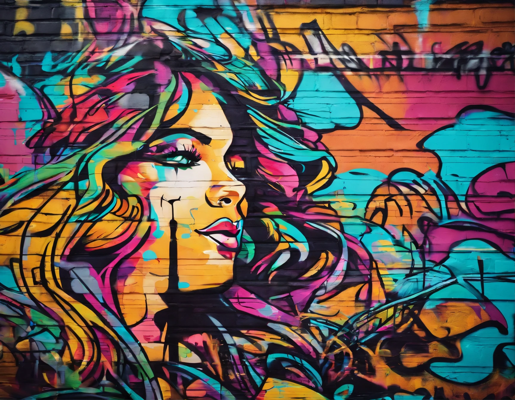 graffiti, wall, full picture, high resolution high contrast,simple,girl