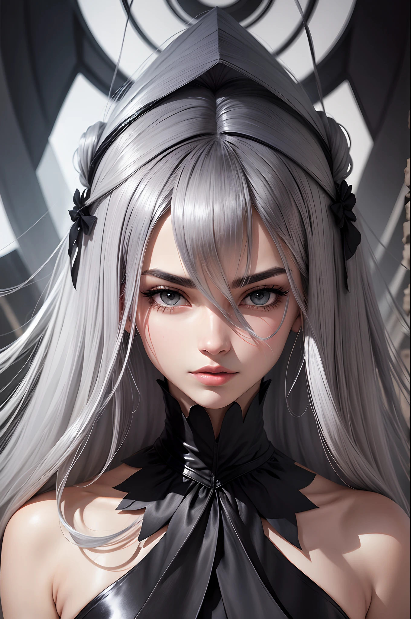 black hair, silver hair, silver hair, Surrealism
