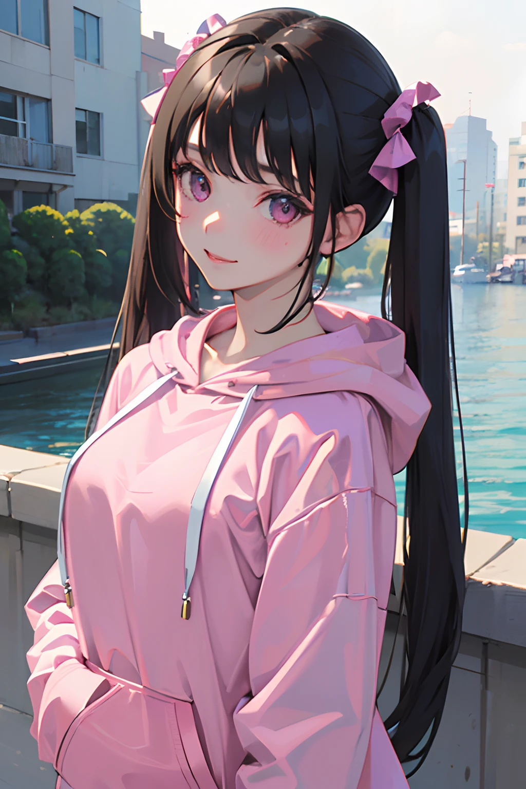 Super detailed,masterpiece,best quality,harf,View,blush blush,Yazawa Nico,red eyes, Blunt hair, 1 female、White clothes、The belly is visible,White bun hairstyle, black hair color hair、chubby、Smile、pale pink lips、Spring water,hot spring,Soaked all over,oestrus,Blushed,visible、Black yoga pants,hand on lips,Squat board
