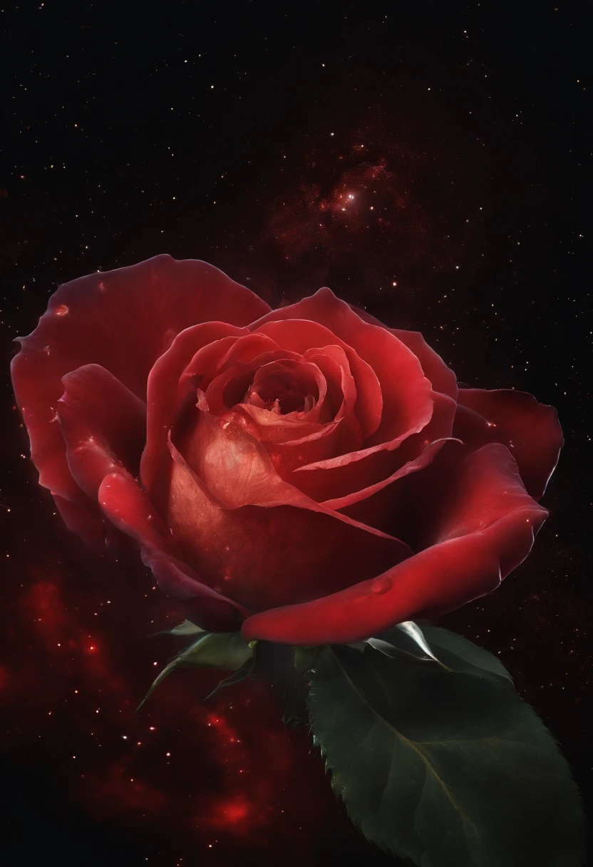 Nebula in the shape of a scarlet rose,red Milky Way,Hazy fog,beautiful cosmic neural network,golden glistening,Very Beautiful Digital Art, 4k highly detailed digital art, softly swirling magical energy,swirls of magic,DreamlikeArt, intricate ornate anime cgi style