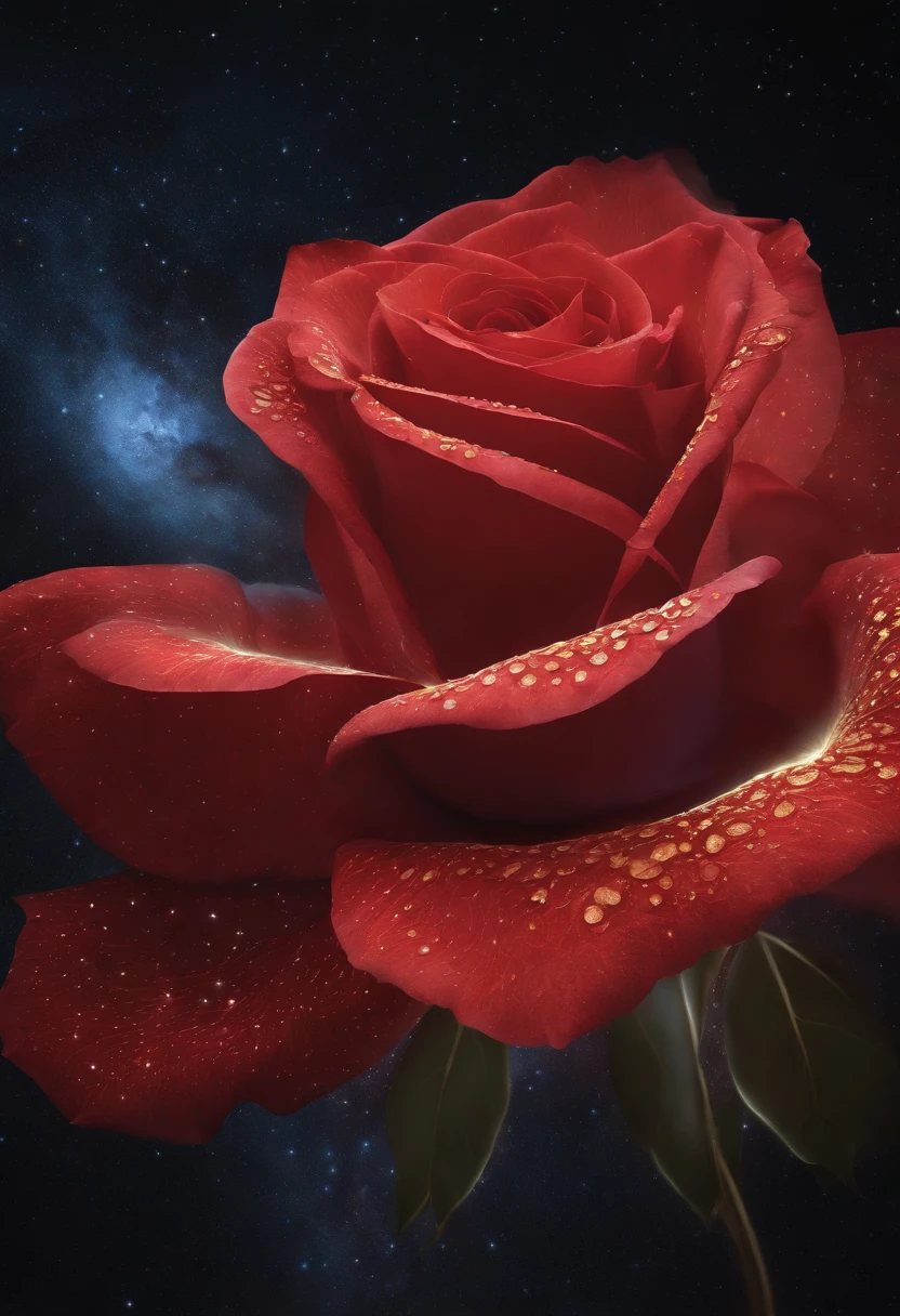 Nebula in the shape of a scarlet rose,red Milky Way,Hazy fog,beautiful cosmic neural network,golden glistening,Very Beautiful Digital Art, 4k highly detailed digital art, softly swirling magical energy,swirls of magic,DreamlikeArt, intricate ornate anime cgi style