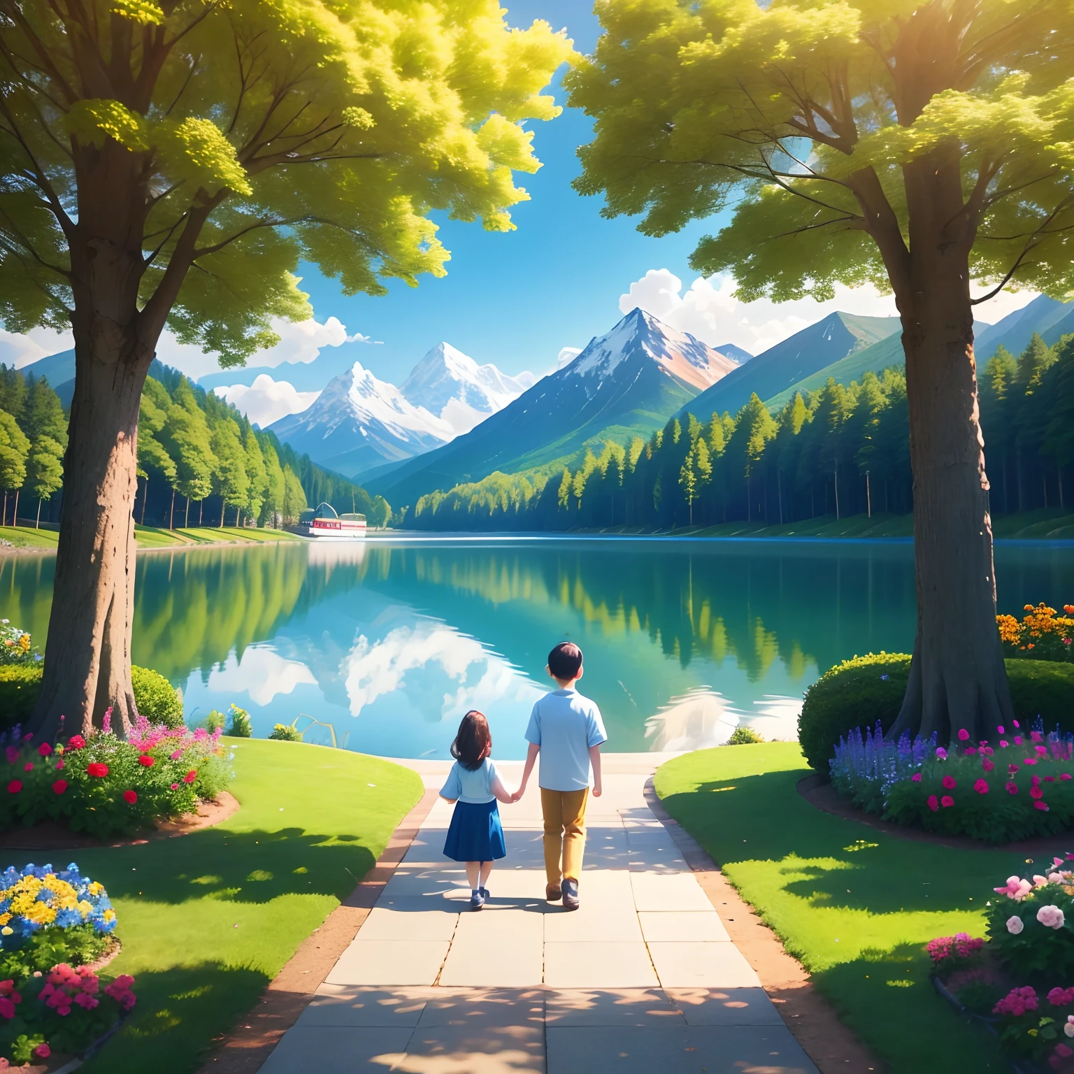 **Family members:**
- There is a father in the picture、Mother and two-year-old daughter,They stand in the natural environment of an outdoor park,Form a close family scene。
**park environment:**
- The park can be a beautiful natural park,There are trees lined with greenery、lawns、Flowers and trails。
- The lake can be seen in the background、Other views of the mountains or the park,Highlight the beauty of nature。
**Activity and emotions:**
- Family members can go outdoors together,Such as a walk、play、Or enjoy the surrounding nature。
- Their expressions can be full of joy and affection,Laughing at each other,Enjoy time outdoors。
**Details and decoration:**
- You can add some outdoor props to the picture,Such as picnic baskets、Toys or blankets,to emphasize the atmosphere of the outdoor park。
- The picture can show the elements of nature around you,Like leaves、Flowers and blue sky,Highlight the beauty of nature。
**Atmosphere and character:**
- The picture conveys the freshness of the outdoors、An atmosphere of happiness and family reunion,The combination of nature and family affection is emphasized。
- This scene emphasizes the close connection between family members,and the pleasure and relaxation of outdoor activities。