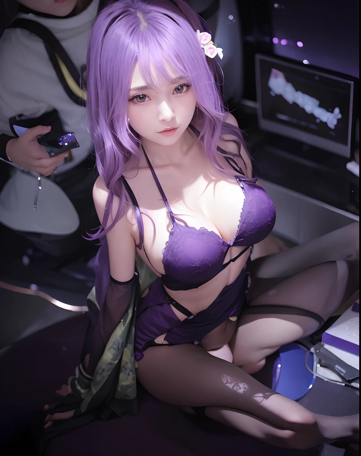 1 girl, moona hoshiniva, purple hair,