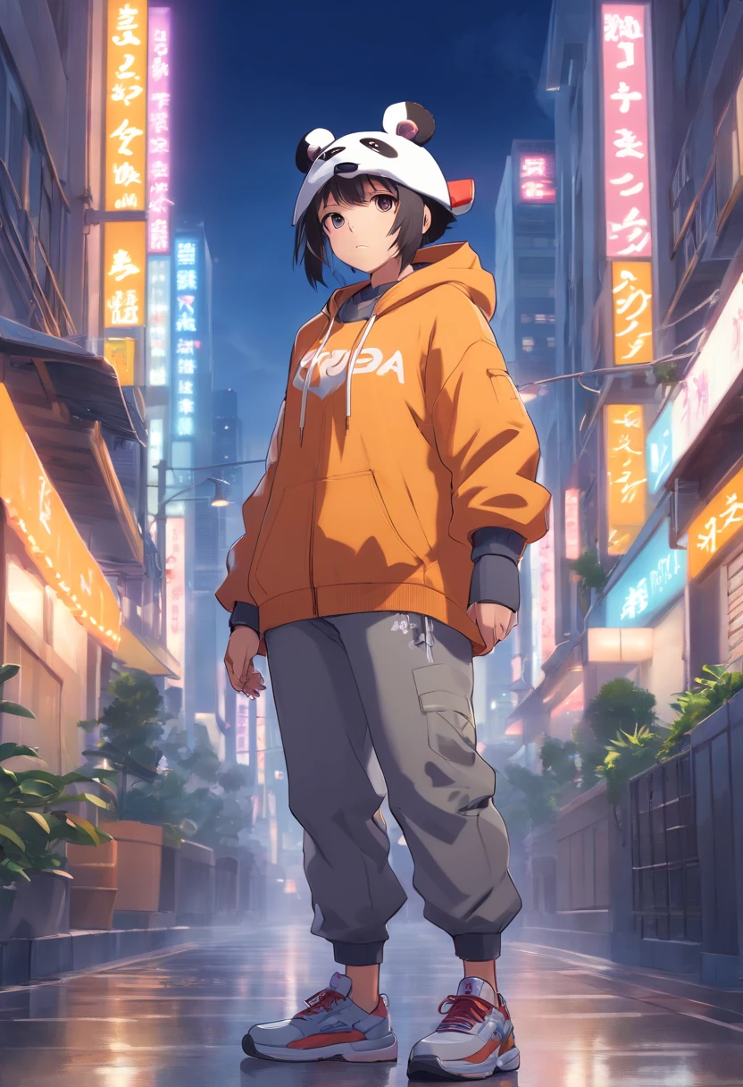 ((foto crua)), ((obra-prima)), Anthropomorphic humanoid panda wearing (((roupas de streetwear))), caminhando furiosamente entre as pessoas, detalhe intrincado, intricate Greebles pieces, city behind, corpo musculoso, (((large muscles))), muscular arms, (small head), Ogro monstruoso, Titan soft lighting, Hiper realista, soft-lighting, Ambiente sinistro