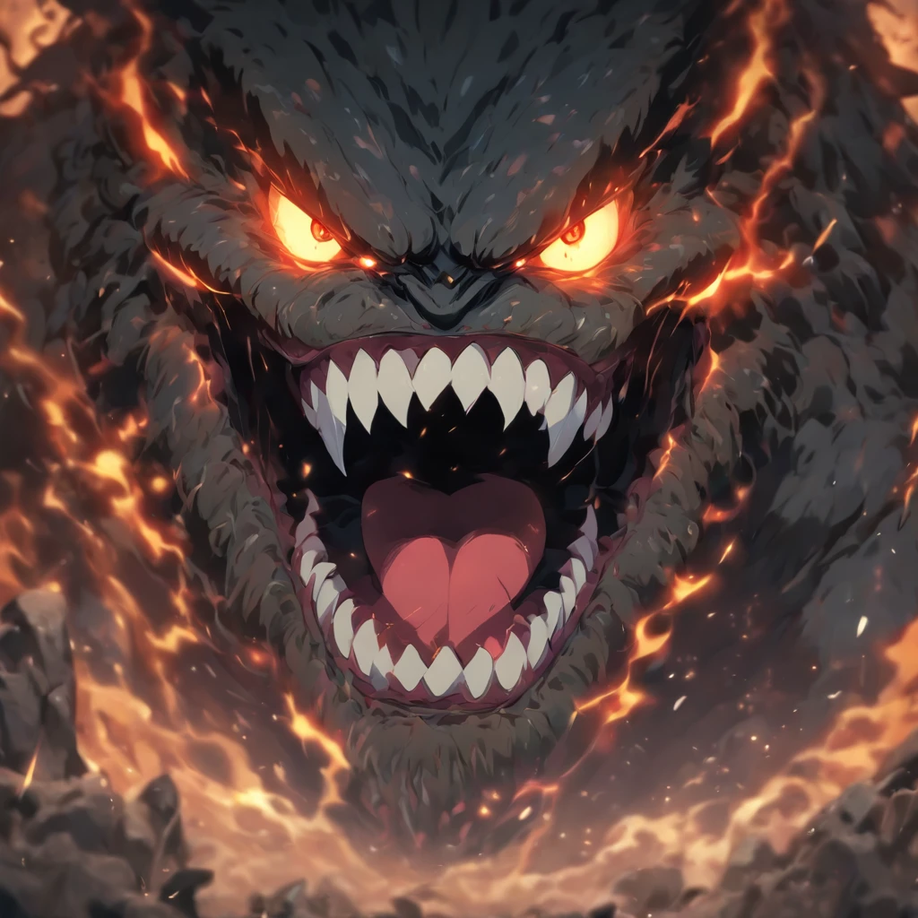 women, red head, night, scrawny, (mouth open), (teeth), focus on teeth, glowing eyes, ((drooling)), tongue hanging out, glowing throat, chains, scars, long forked tongue,