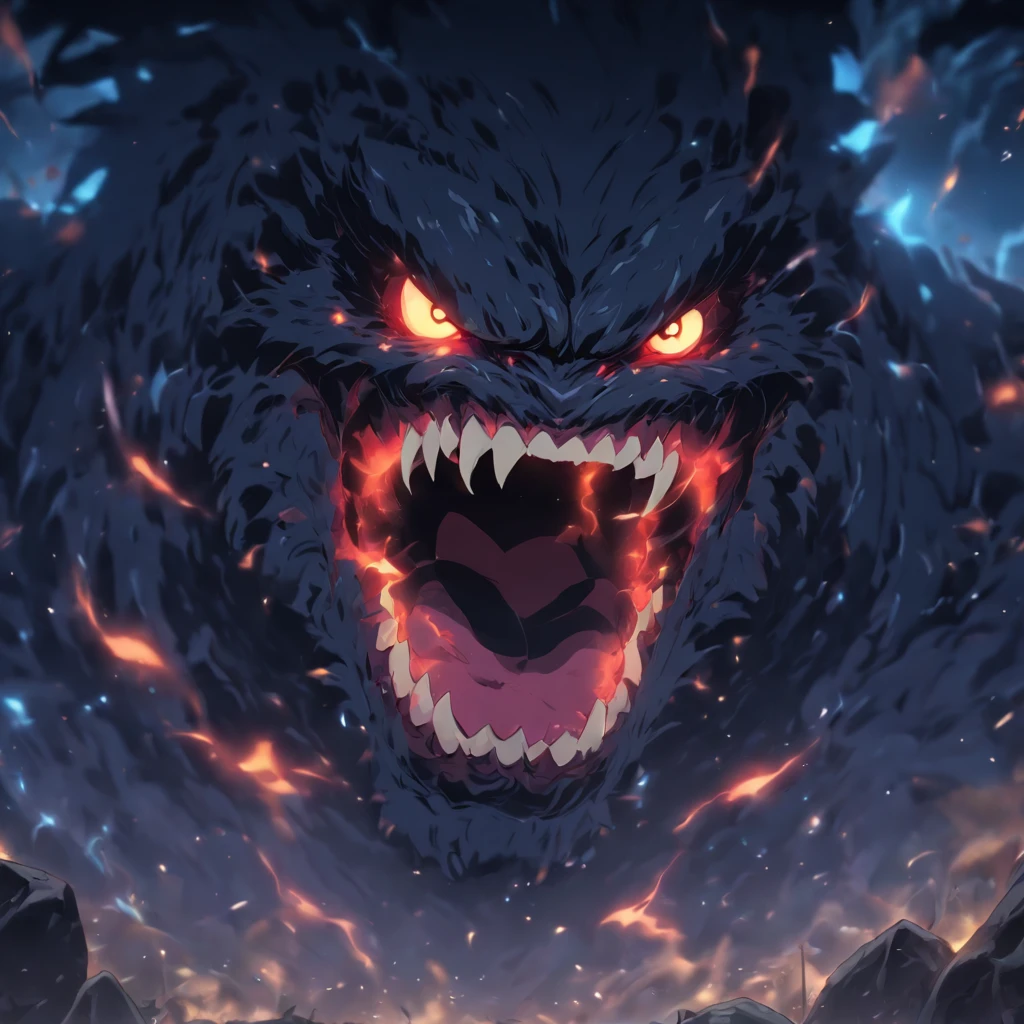 a stone monster, gigantic mouth, muscular long legs, sphere body, no arms, (without arms), stone texture, detailed facial features, sharp teeth, intense gaze, eerie lighting, dark and moody colors, high-resolution artwork, photorealistic style