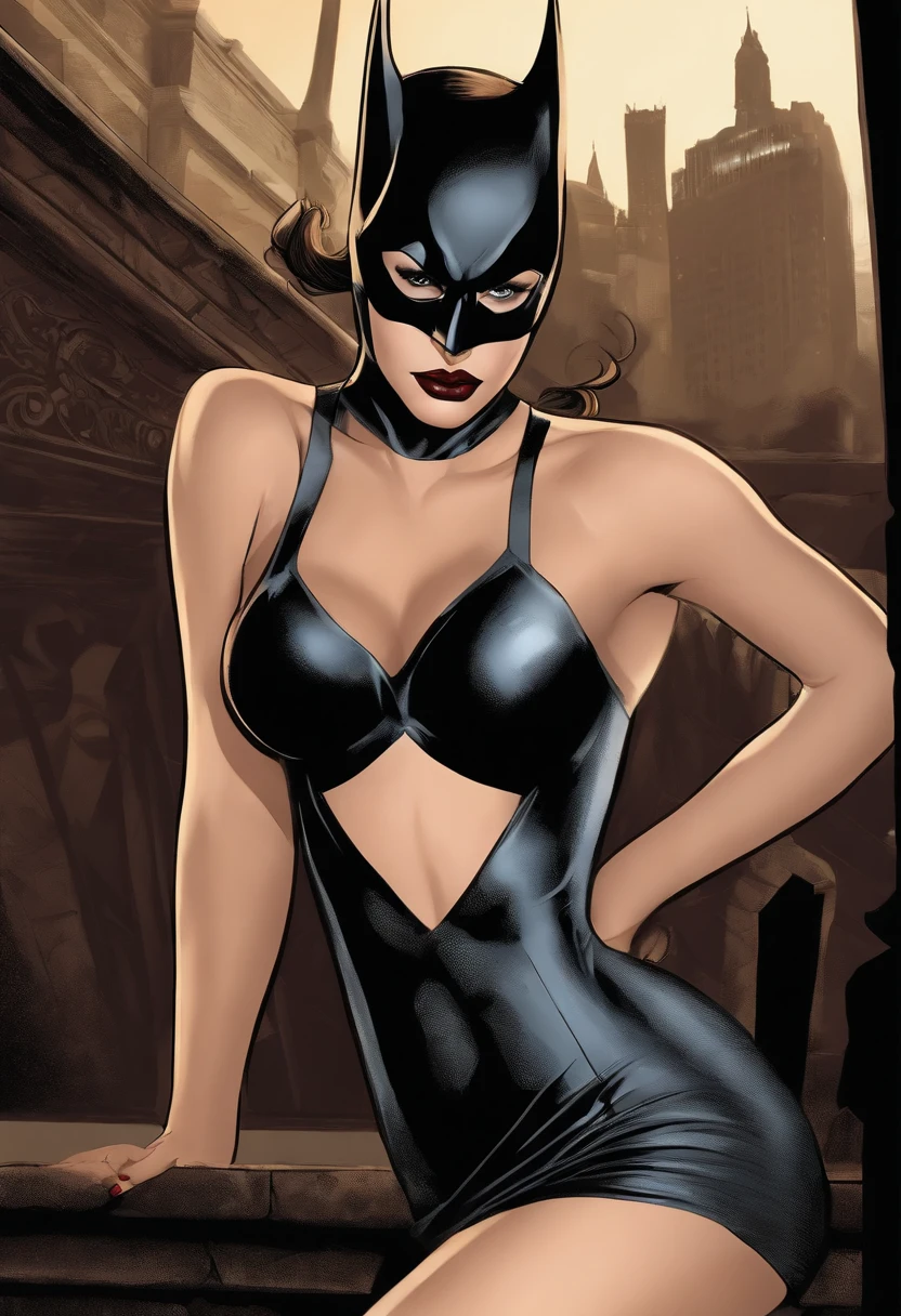 a close up of a woman in a batman costume posing for a picture, a photo inspired by Bruce Timm, deviantart, pop art, batgirl, selina, cat woman, anigirl batman, catwoman, bat, mila kunis as catwoman, ivy, batman, bat nose, emma watson as catwoman, bat ears, in batman, from movie batman, gotham, robin