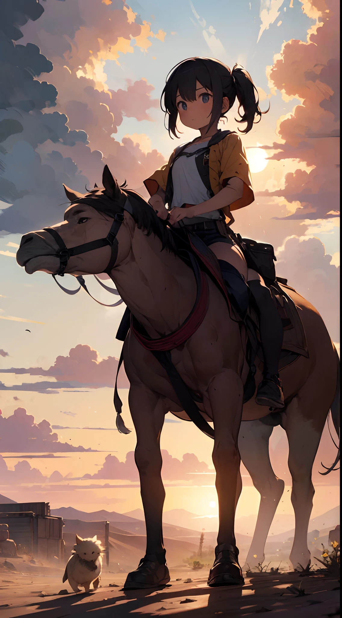 「In the middle of the desert、Hills in the distance、The sun is waiting in the sky under the blazing sun。Although you need special skills to survive in this harsh environment、Darius the camel is very fortunate in that regard」because、He has a trustworthy henchman、Because there is a hedgehog named Harry。

Darius、Known for its characteristic two humps。This is his lifeblood.、It is a source of moisture and nutrients for long journeys。 。

That's where Harry comes in.。 He rode on Darius' back.、Gently massage the ???? with that little nail。 At first glance、This scene is very comical.、It's like a desert version of「Shiatsu master and guests」It seems to be。

Harry is a master of massage、Apply acupressure firmly to Darius' ????。 Darius closed his eyes to his gaze.、Immerse yourself in a fleeting sense of relief。 This moment、The harshness of the desert seems to fade into the distance。

The whole image is、Full of pain and warmth。The contrast between Darius' large body and Harry's small body、And that strange but heartwarming relationship、What makes this piece special。 Desert background、Far away and dusty、It also depicts the sun slowly setting。This one act is、It is a beautiful tribute to the harshness of the desert and the ingenuity and friendship of the animals that live in it.。