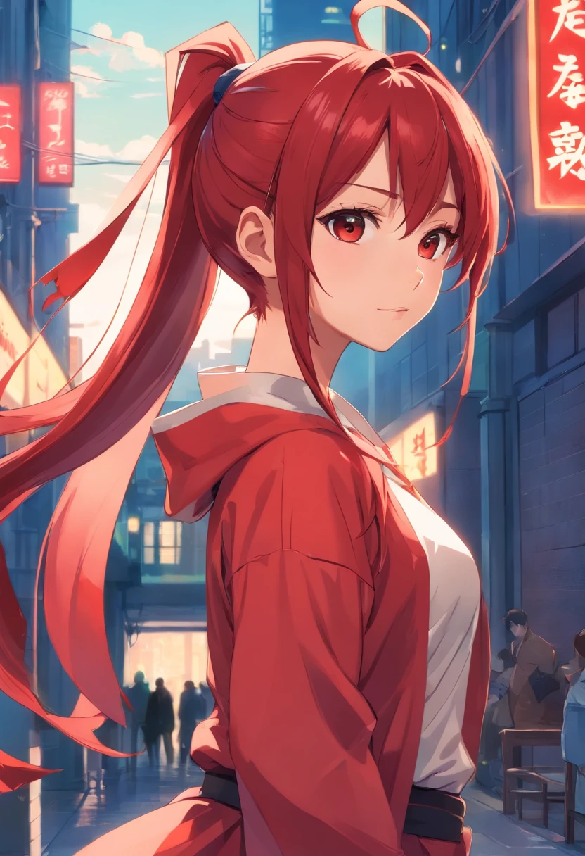 Red single ponytail，Fantasia ocidental，magia，CASTELO fantasia，roupas pretas e amarelas，Pernas bonitas，Ultra foto realsisim, castelo，adornos de cabelo