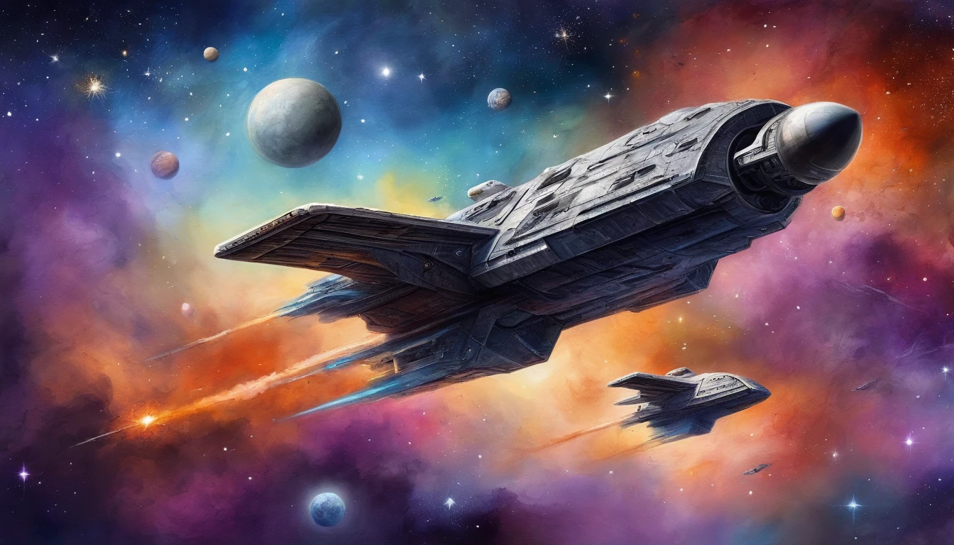 stars, space, nebula, open space, galaxy, blue and purple tones, space opera, greatness, eternity, calm, hyperrealism, spaceships. space battle, explosions, fighter, bombers, lasers, battleships, fire, space fleet, epic battle