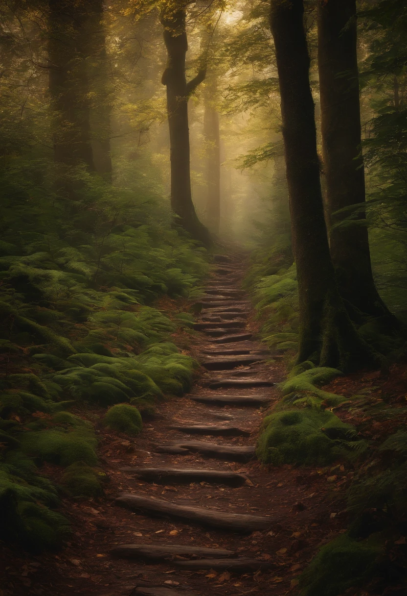 painting of a path in a forest with a path leading through it, dark forest, fairytale forest, magical fantasy forest, fantasy forest, dark forest, black forest, dark colors and atmosphere, magic forest, forest ray shadow light, marc adamus, really beautiful forest, backround magic forest