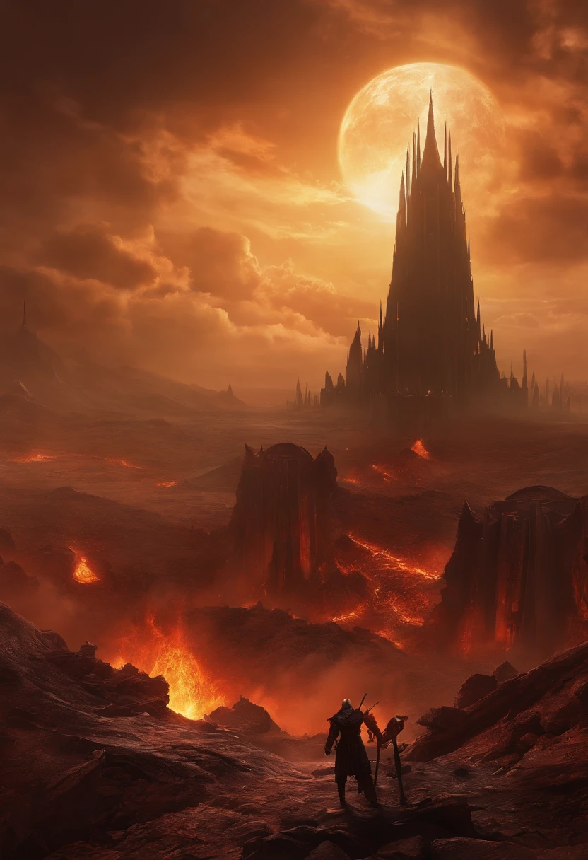 24k,ultra - detailed, Hellscape, The bottom of hell, the final battle in hell, apocalyptic landscape!!!!!, mustafar, Hellish ruins, ! apocalyptic landscape!!, Awesome D & D The Art of the Dark Sun, portal to hell, portal to hell, World of Warcraft art, rescue from the underworld!!!!!!