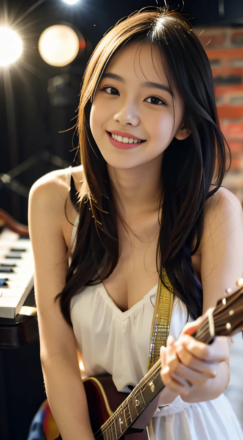 1 pretty girl，happy smile, musician