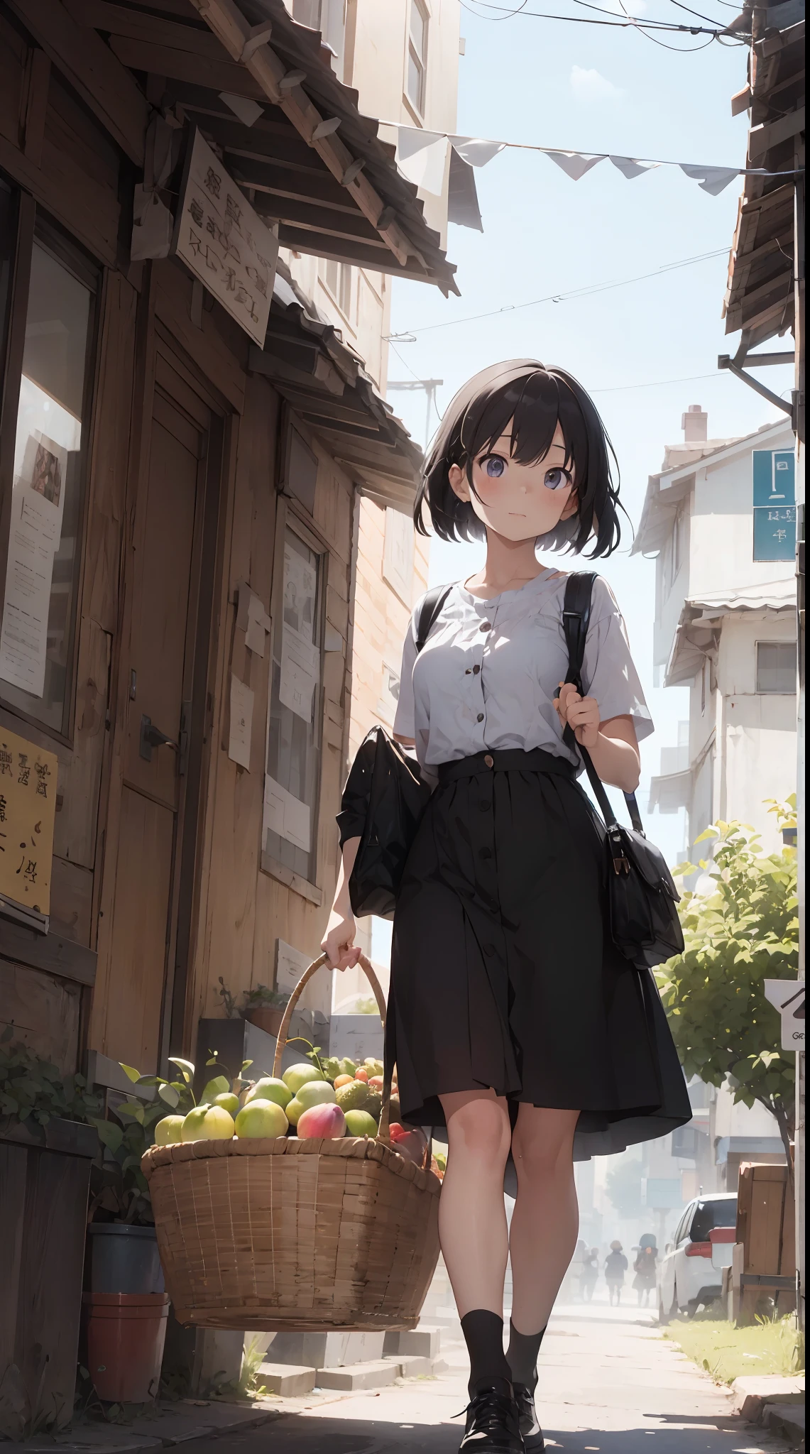 A girl carrying a big basket on her back、It is a scene of picking fruit under a fig tree。 however、This is not just a fig hunt。 She got a map、Enjoy adventures like treasure hunts。 、It shines like a jewel,、Each of them is said to have special powers。