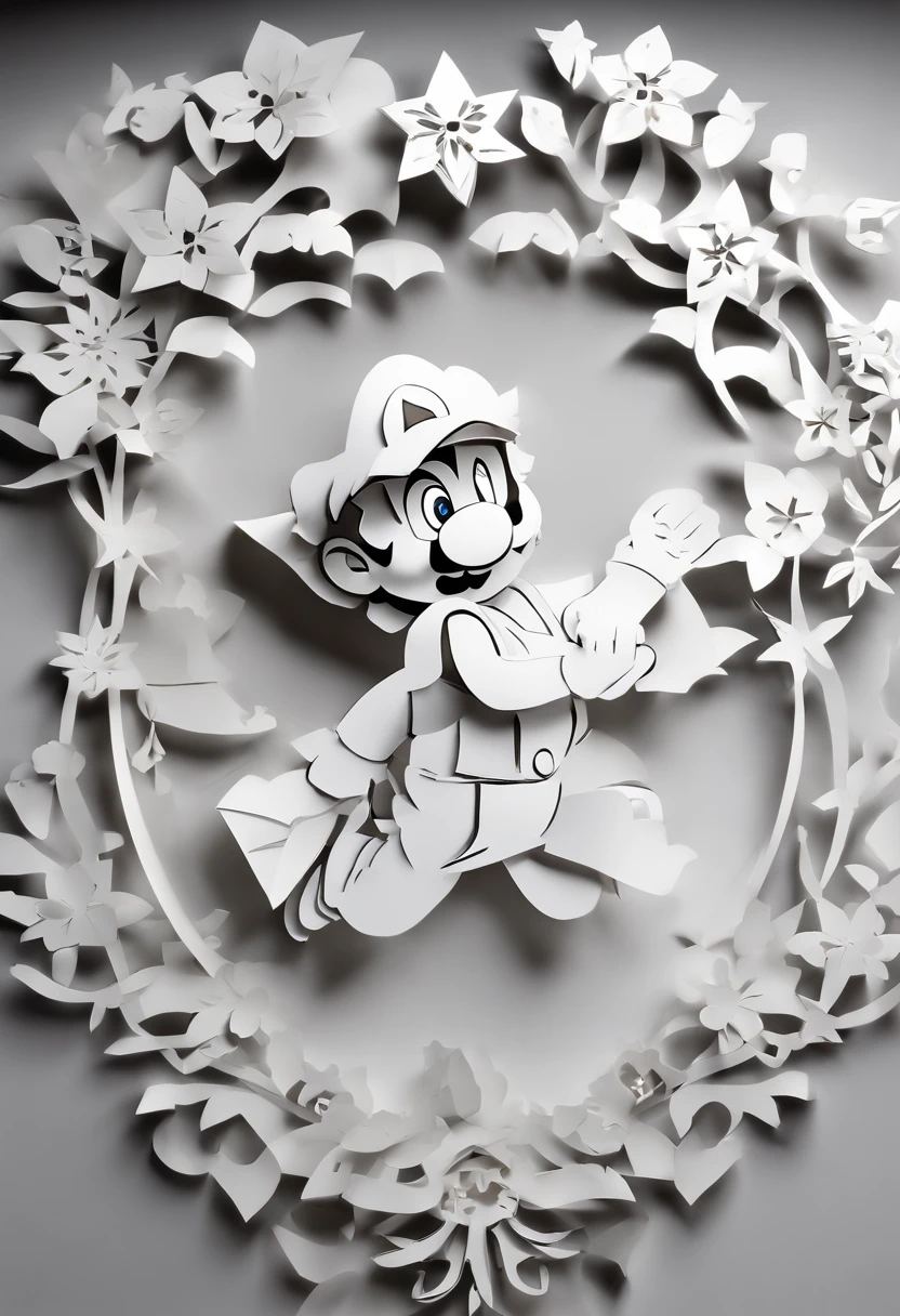 Super mario, paper craft,Dynamic mid-jump pose,
