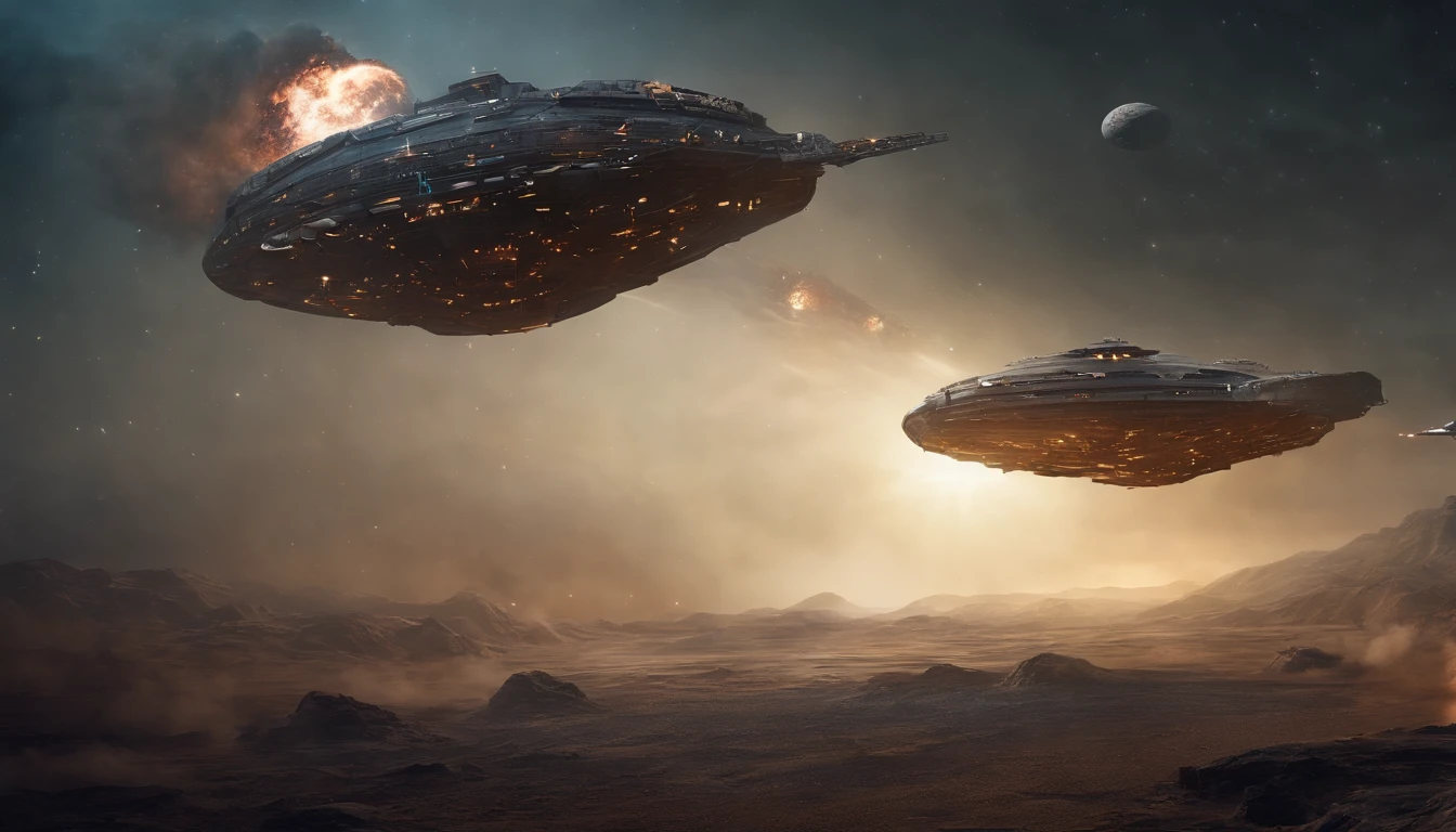stars, space, nebula, open space, galaxy, blue and purple tones, space opera, greatness, eternity, calm, hyperrealism, spaceships. space battle, explosions, fighter, bombers, lasers, battleships, fire, space fleet, epic battle