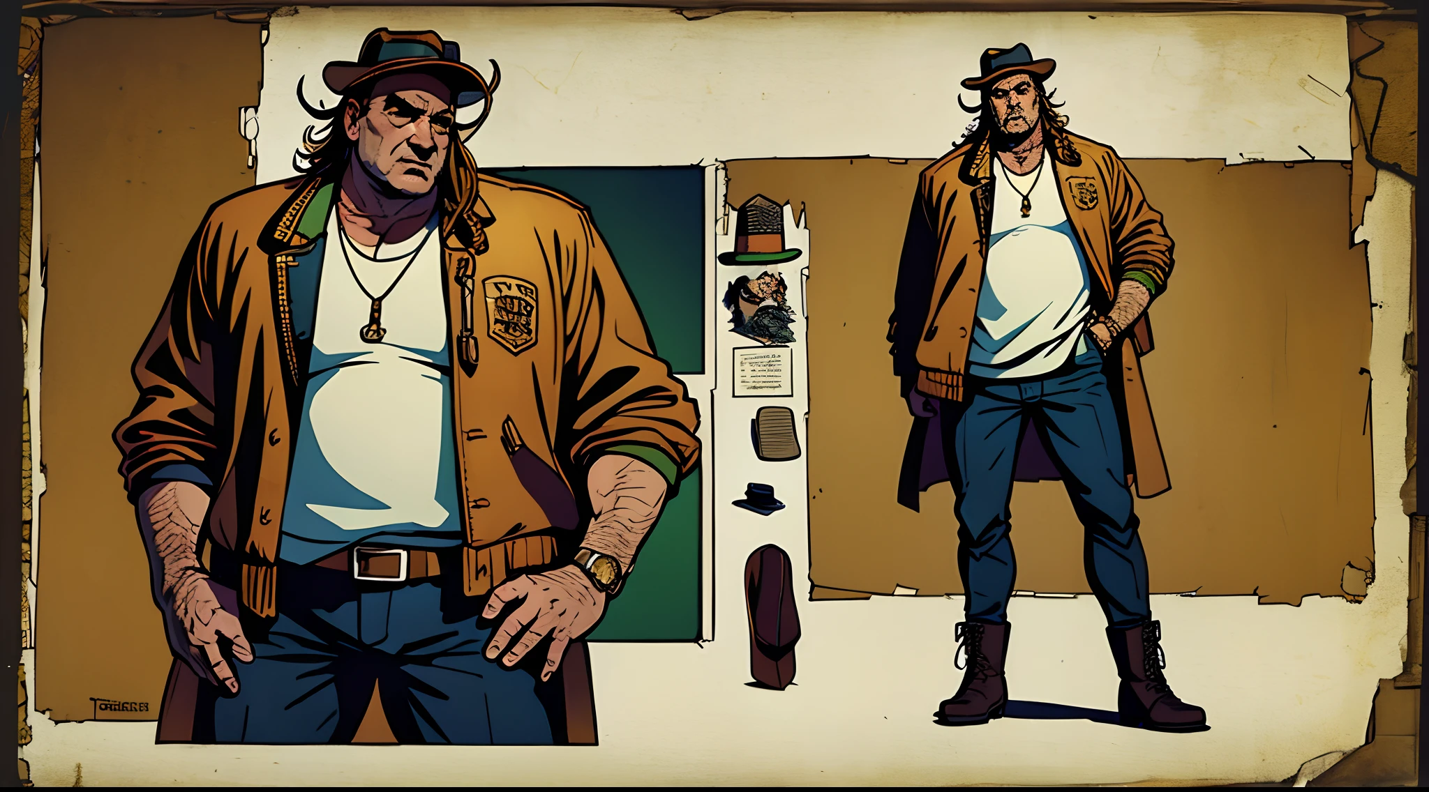 (masterpiece, best quality) detailed, character sheet, many items ( the same person, hat, hook, boots, letter jacket, golden tooth) Tony soprano as a cowboy with a broken leg