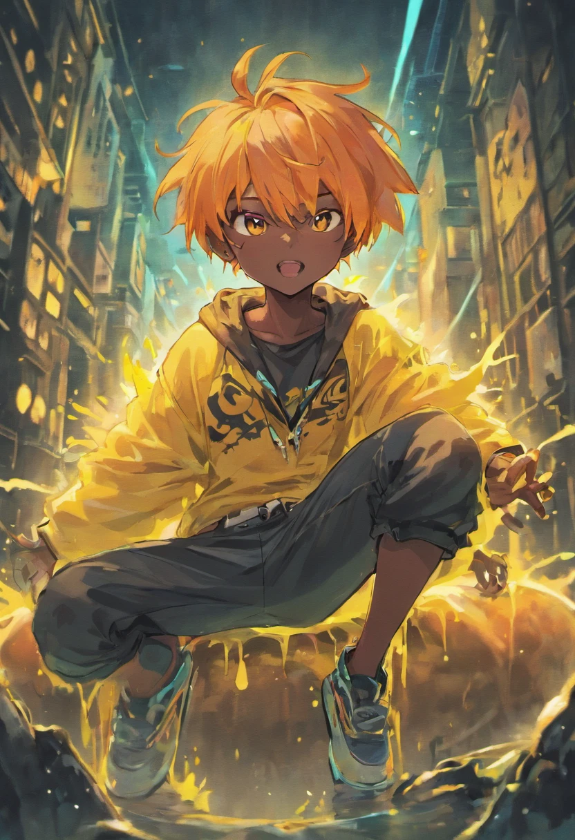 Monster Boy, Caramel Brown skin Black boy moor, Bald Hairstyle, Streetwear, Full Slime Body, colors neon, risa loca, malvada