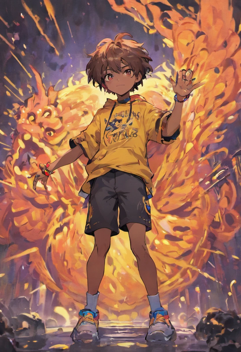 Monster Boy, Caramel Brown skin Black boy moor, Bald Hairstyle, Streetwear, Full Slime Body, colors neon, risa loca, malvada