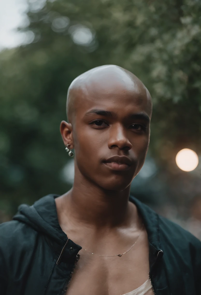 Monster Boy, Caramel Brown skin Black boy moor, Bald Hairstyle, Streetwear, Full Slime Body, colors neon, risa loca, malvada