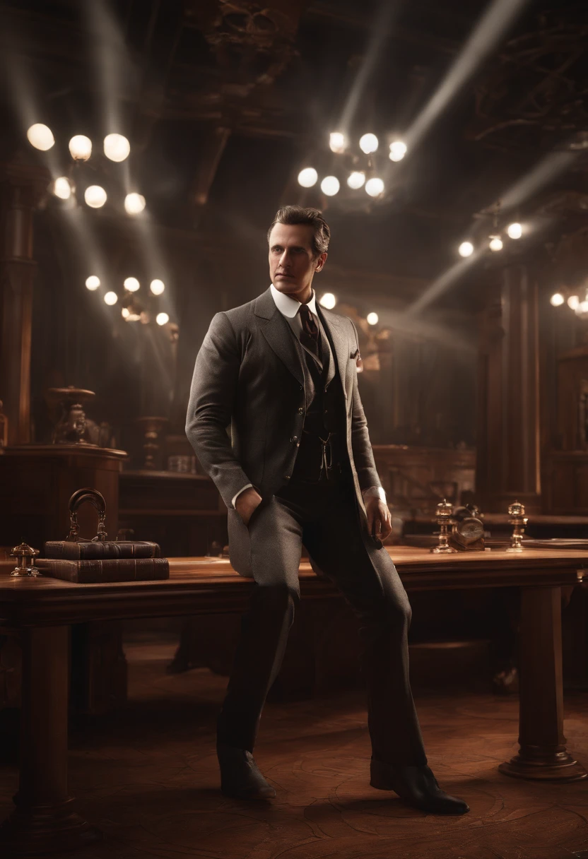 Nicola Tesla, epic pose, realistic epic, photo-realistic, intricate, smooth, sharp focus, illustration, Unreal Engine, 3D, DnD, in the style of realistic and hyper-detailed renderings, epic, dramatic, fantastical, intricate design and details, dramatic lighting, hyperrealism, photorealistic, cinematic, 8K, Dramatic photo, epic photo