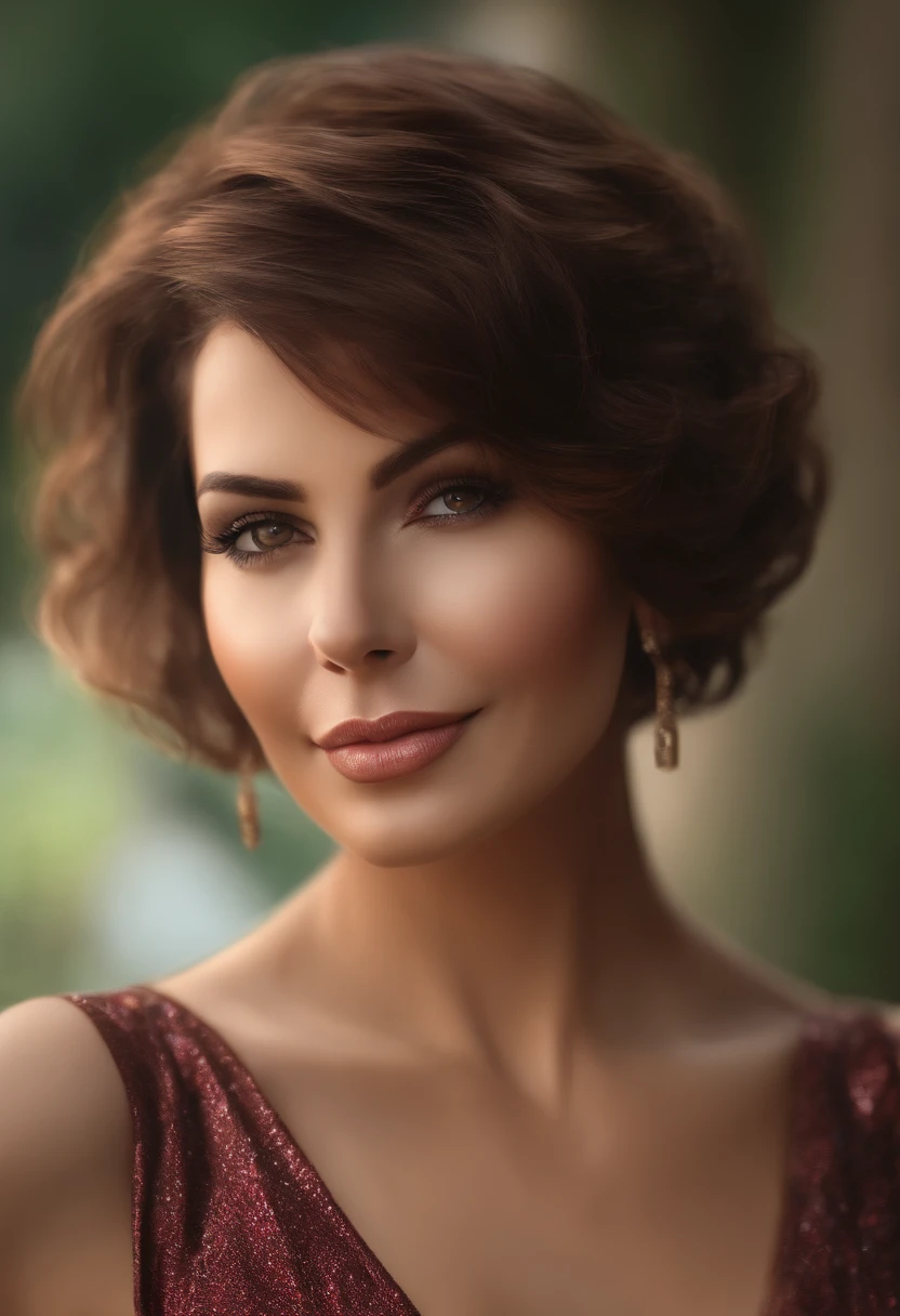 Lady girl of 35 years with a short hair , brown eyes , she is a little short ,ultra hd , realistic, detailed , sharpened , curvy, booty .