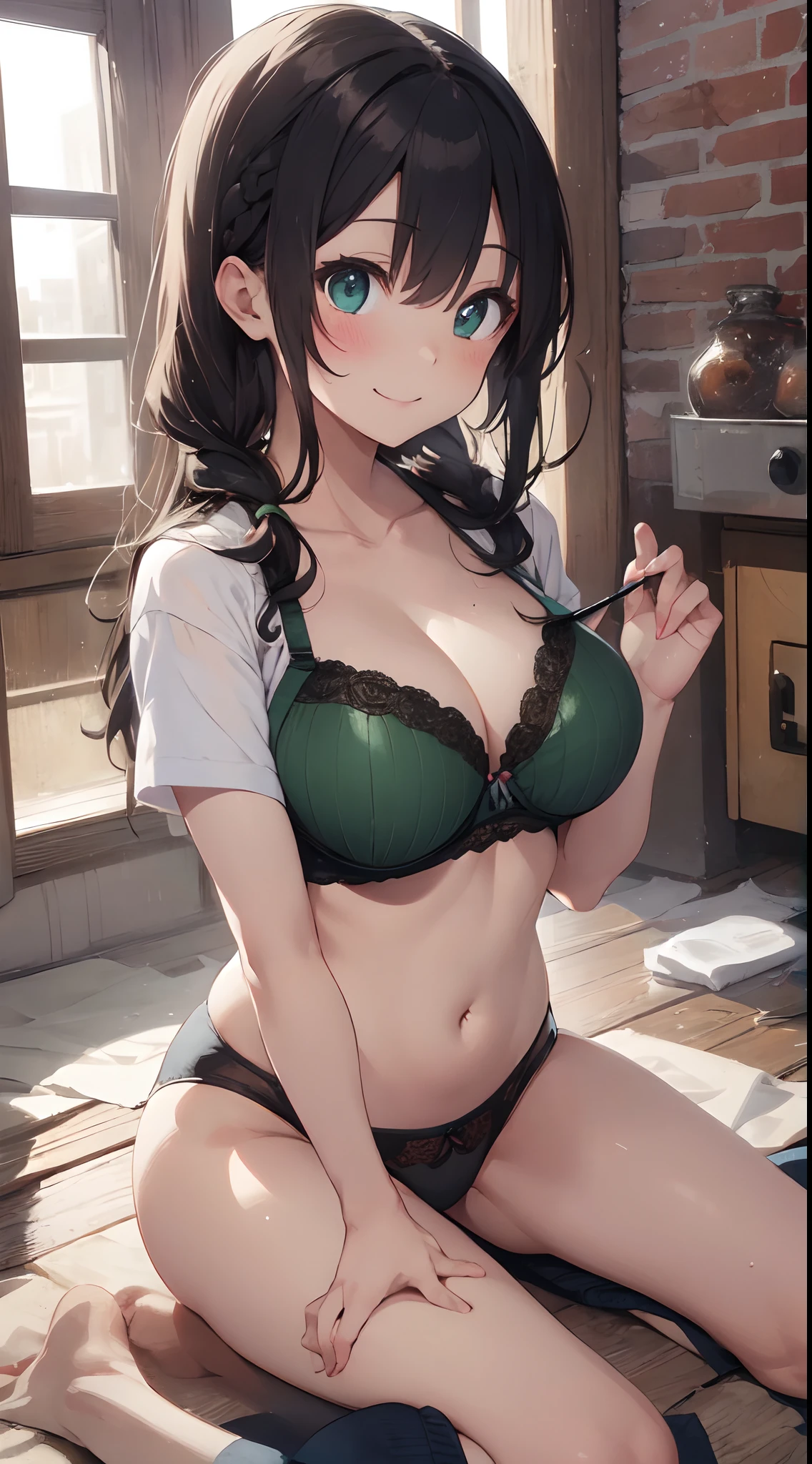 (finely best quality illustration:1.2), (Kawaii Girl:1.1), Multiple girls, 2girls, Contours made by craftsmen, coquettish skin, (Soft smile:0.7), (White background:1.25), breasts, Brown hair, on side, Underwear, Twin-tailed, Large breasts, Lying, Bra, Long hair, Blue eyes, blush, Sweaters, Panties, Ass, underboob, Barefoot, Looking at Viewer, Black bra, Black panties, Bottomless, Clothes lift, A MILF, Smile, Sweat, off shoulders, 鎖骨, Navel, Sweater Lift, hair between eye, cleavage, Ribbed sweater, braid, Indoors, Mother and daughter, Green eyes, Short sleeves, shirts lift