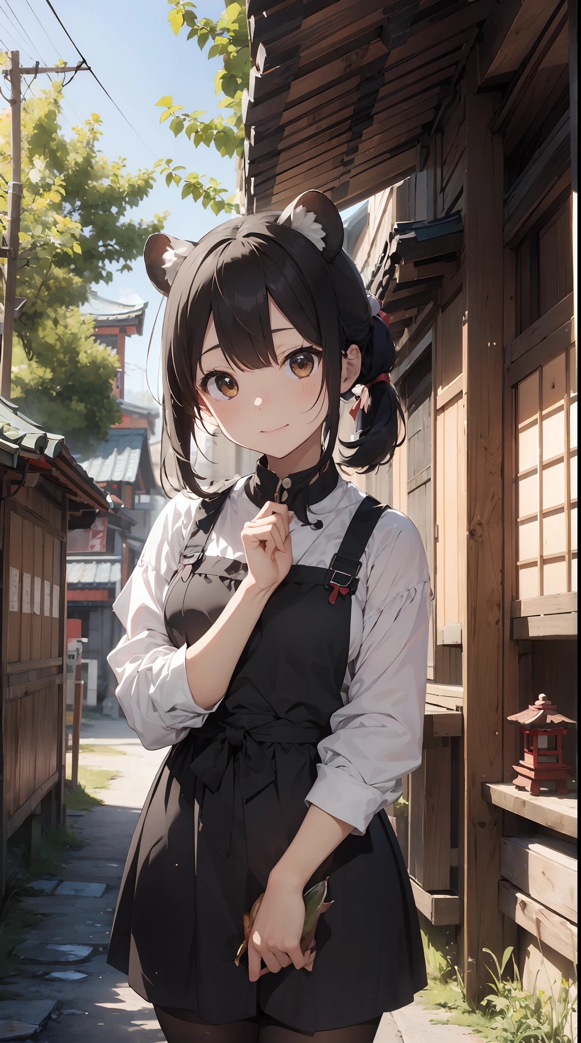 This illustration is、It depicts a tanuki girl making sushi while she is in the forest.。and we are waiting for you with satisfaction、I have one Inari sushi in my hand。

The background is、In a small shrine in the forest、There are stone lanterns and torii gates.。 however、The source of the discomfort of this illustration is、Tanuki Musume is making「Inari Sushi」itself is。It is food offered to God.、Because Tanuki Musume herself is a servant of that god。

To emphasize this discomfort、Behind the Tanuki Girl、A small stone statue of the god Inari is depicted as smiling。 「What joke is this？」 Let's see。

The Inari sushi that Tanuki Musume holds in her hand is、Sorry is depicted in detail。