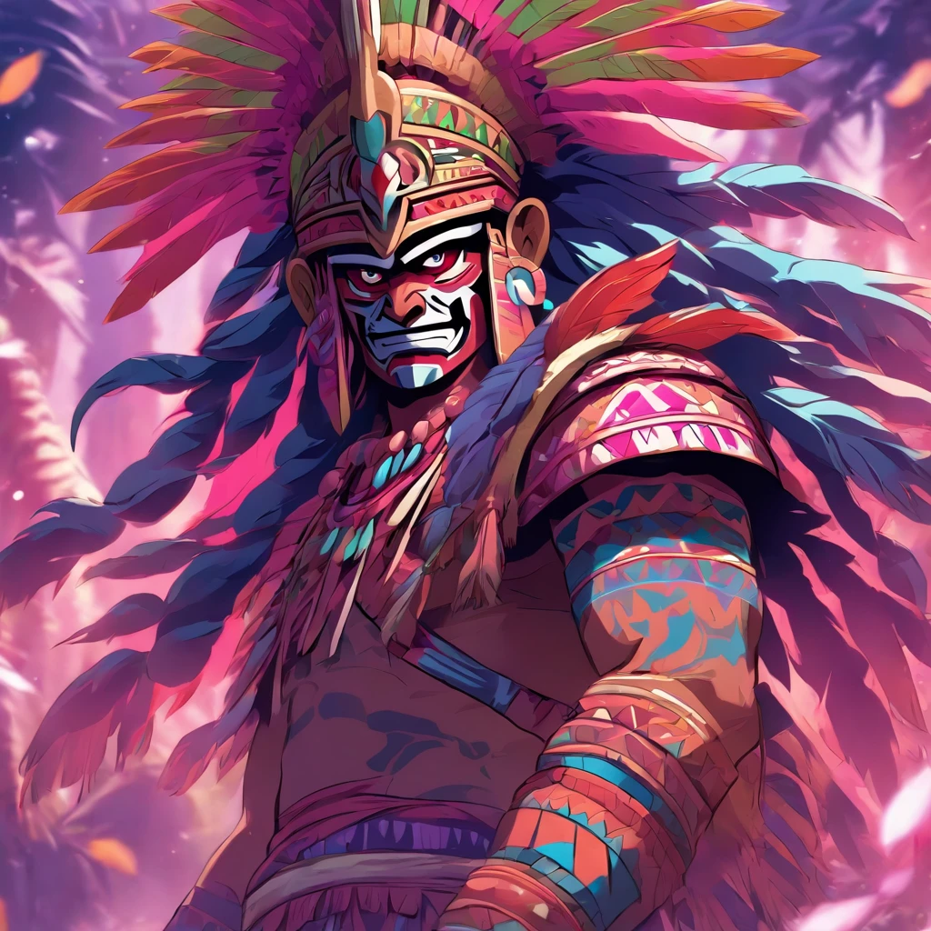 Aztec Warrior, colors are pale pink pink and violet, Amakumo Fruit, island, masterpiece, best quality