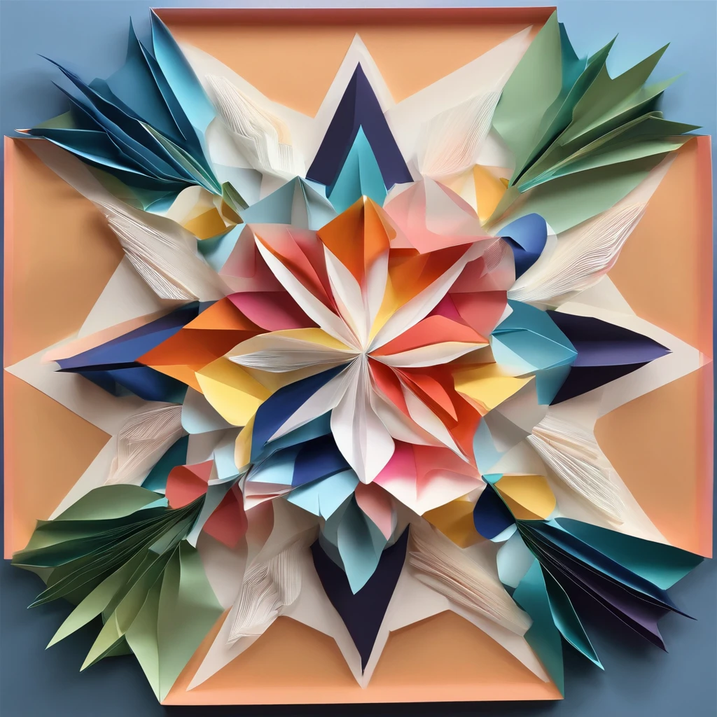 "Create a library of intricate and delicate papercut art featuring intricate floral patterns, geometric shapes, and abstract designs in vibrant colors. The art should be inspired by traditional papercutting techniques from various cultures and time periods, while also incorporating modern design elements. The final pieces should be both visually stunning and thought-provoking, exploring themes such as the relationship between nature and humanity, the passage of time, and the interconnectedness of all things."