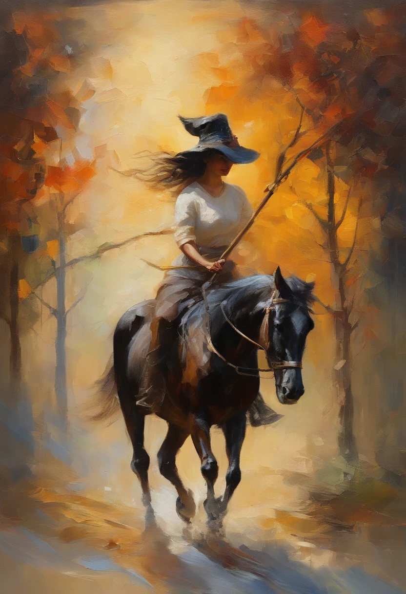 masterpiece、top-quality、morning、stroll、Cloud Girl、floating in sky、a closeup、with light glowing、Happiness、Fresh morning sunshine、(Spark:0.7) 、stroll、landscapesa beautiful witch woman with a balck hair & pony tail, riding with a broom & trim between the two thighs, flying in the sky,🌍 8k