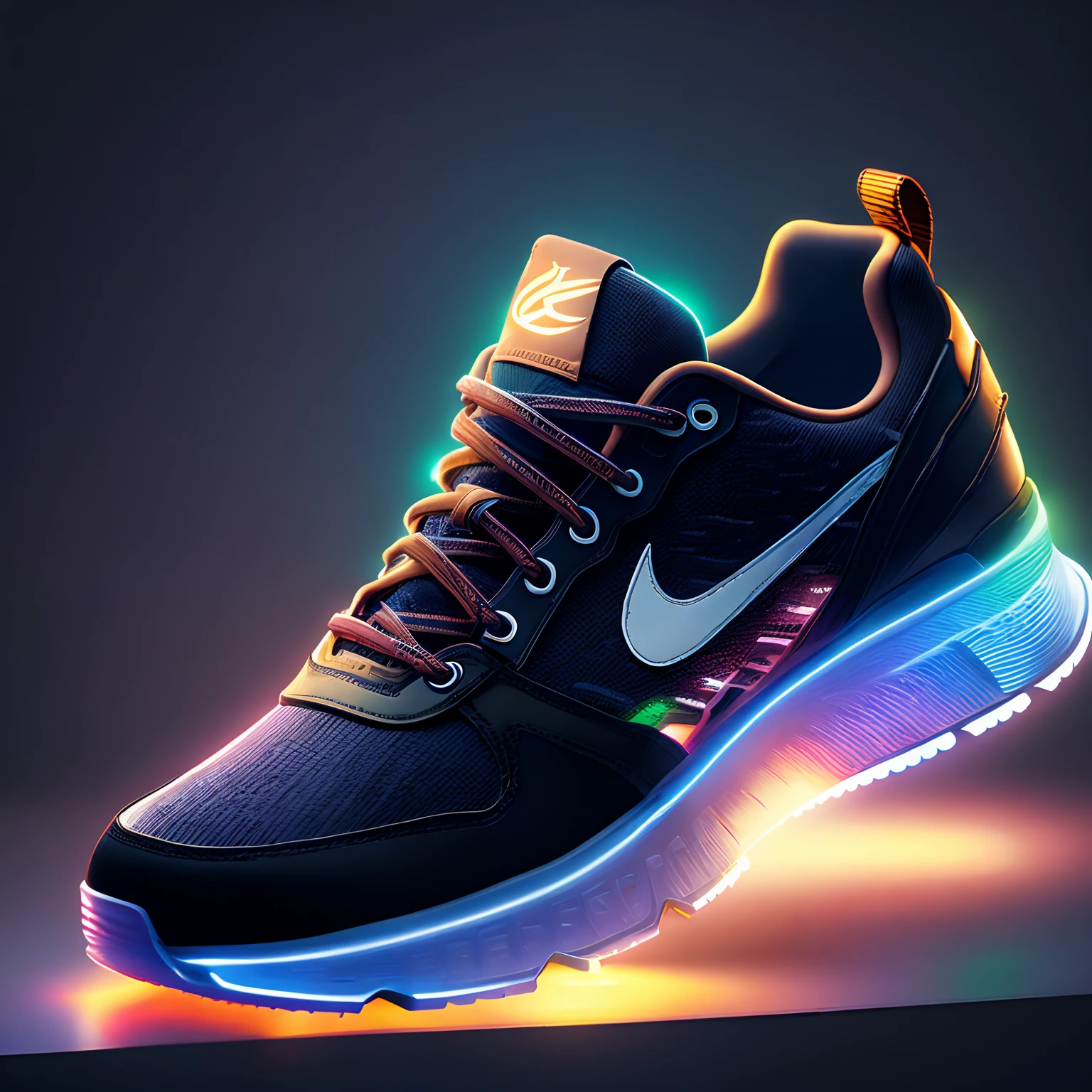 product photography of a cybepunk sneakers, epic render, octane, atmosphere, particles, soft volumetric lights, (backlit:1.3), (cinematic:1.3), intricate details, (ArtStation:1.3)