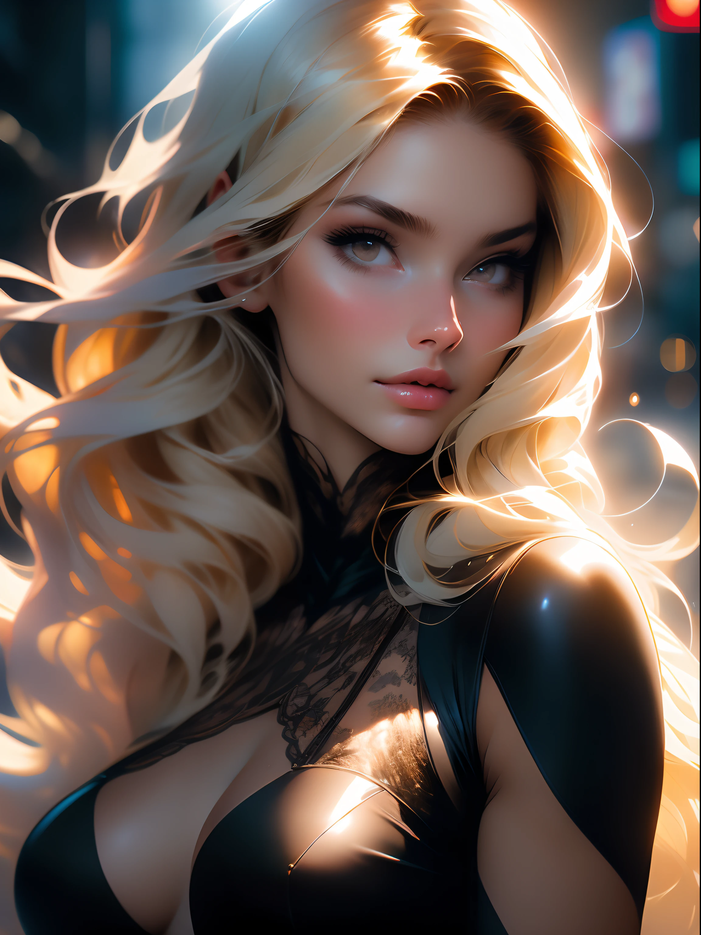 Photo of 25 year old European girl, RAW, beautiful woman, (brown hair with extra long wavy), ((portrait)), (Detailed face: 1.2)), (Detailed facial features)), (Fine skin), pale skin, high detail and deep cleavage body conhasmat suit, slim body, megacity environment, (cold color), wet, moist, reflection, (masterpiece) ( Perfect proportions) (realistic photos) (highest quality) (detail) shot with Canon EOS R5, 50mm lens, f/2.8, HDR, (8k) (wallpaper) (movie lighting) (dramatic lighting) (sharp focus) (complex) fashion, (2girls) shes with her friend a 25 year old European girl, RAW, beautiful woman, (blond hair with extra long wavy), ((portrait)), (Detailed face: 1.2)), (Detailed facial features)), (Fine skin), pale skin, high detail and deep cleavage body conhasmat suit, slim body, megacity environment, (cold color), wet, moist, reflection, (masterpiece) ( Perfect proportions) (realistic photos) (highest quality) (detail) shot with Canon EOS R5, 50mm lens, f/2.8, HDR, (8k) (wallpaper) (movie lighting) (dramatic lighting) (sharp focus) (complex) fashion